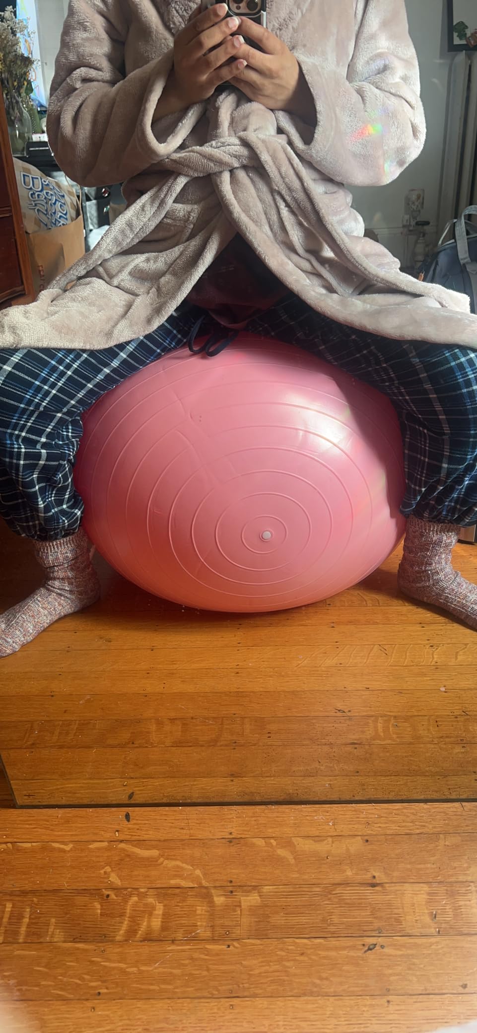 Tumaz Birth Ball for Pregnancy & Labor, Exercise Ball with Pump | Includes yoga strap, peri bottle, non-slip socks & instruction poster for a complete birth ball set customer photo 2