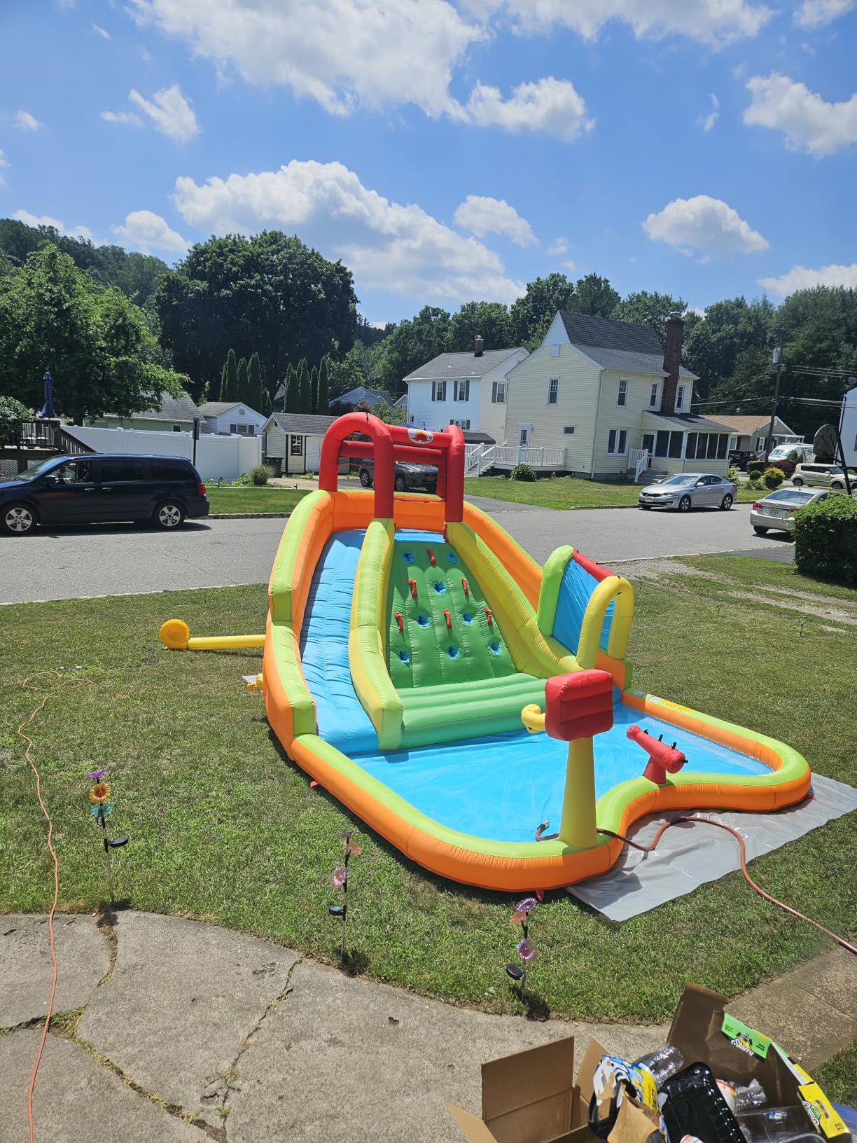 WELLFUNTIME Inflatable Water Double Slides Park, Bounce House with Arched Water Gun Spray, Jumping Castle with Air Blower customer photo 2