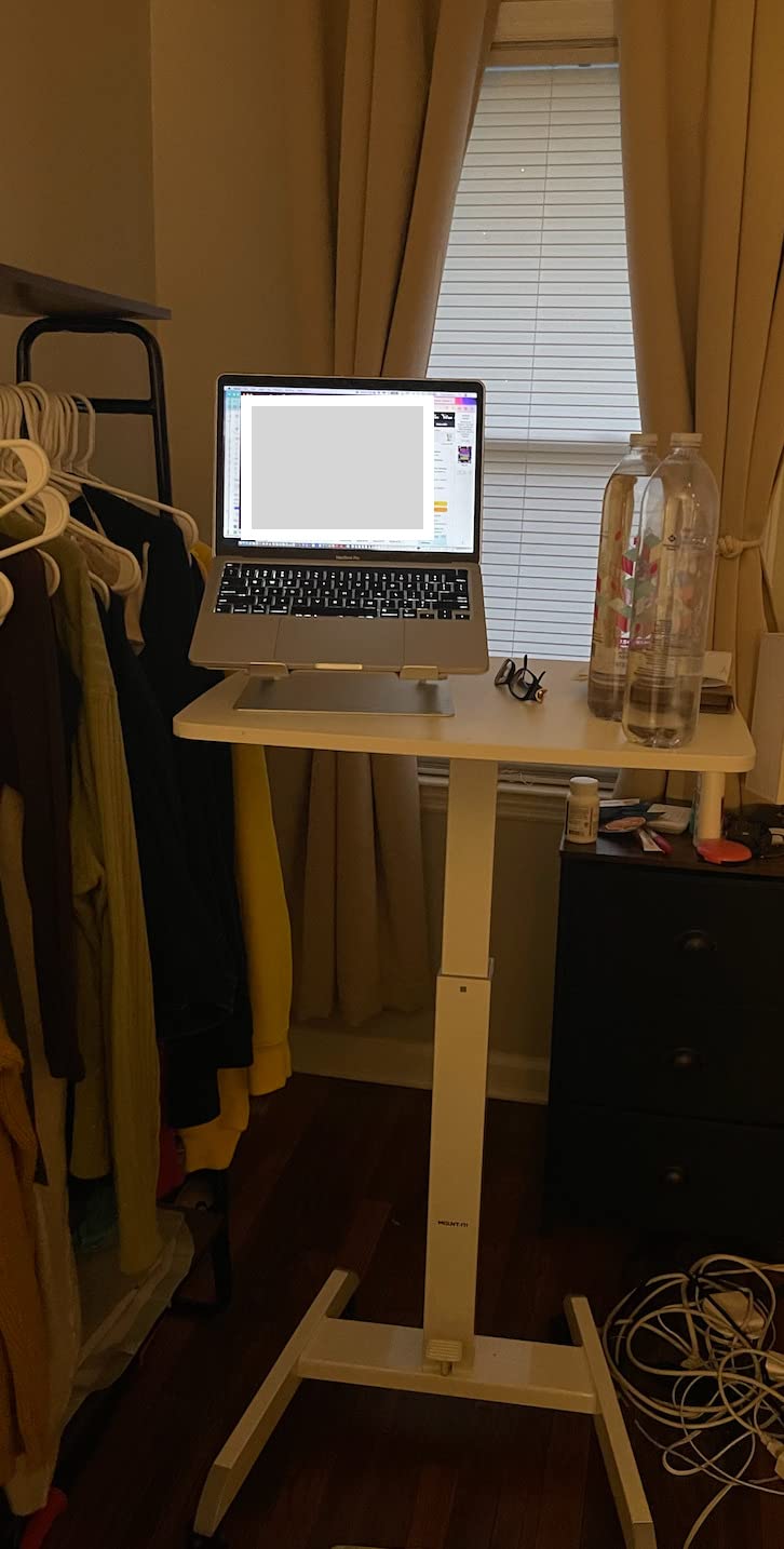Mount-It! Adjustable Rolling Laptop Desk, Mobile Standing Desk with Wheels, Small Sit-Stand Computer Cart for Home, Office, or Classroom, 29.6-44.2