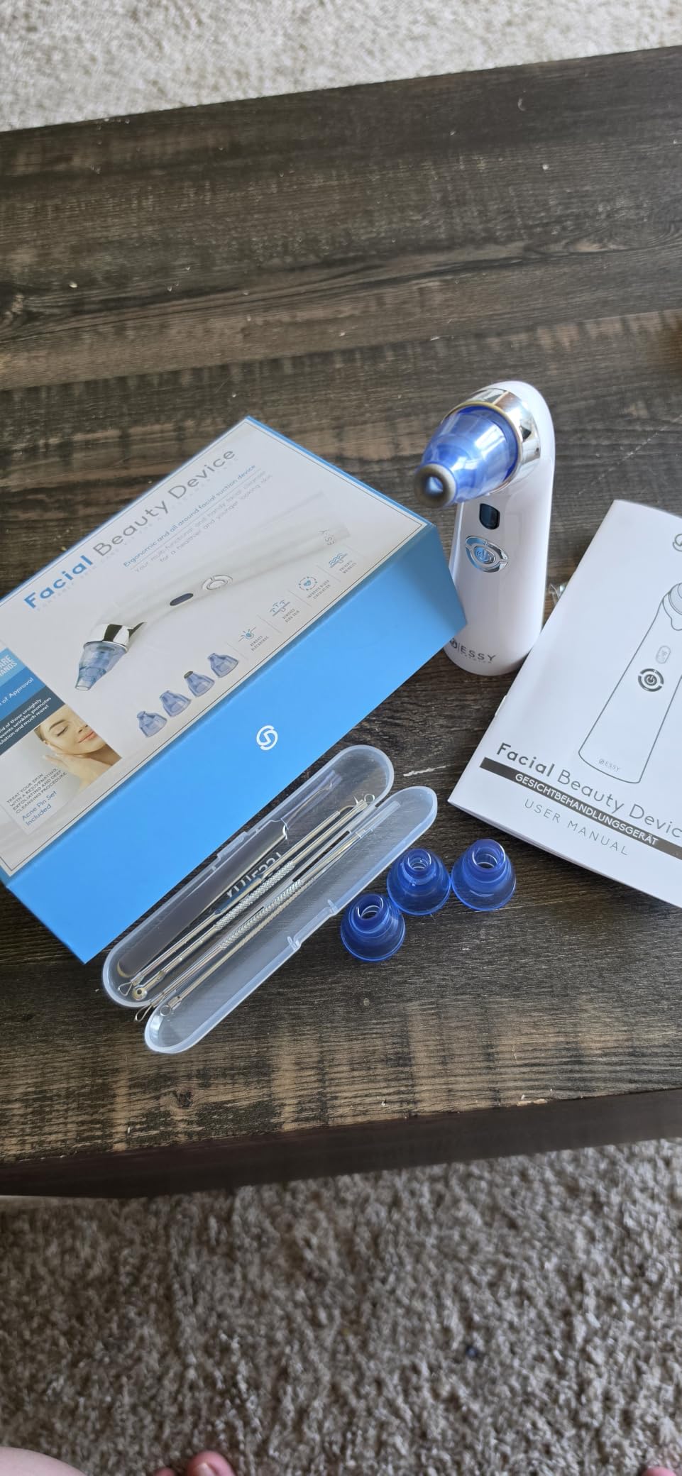 Essy Blackhead Remover Facial Cleanser Machine for Pimple Suction (Blue) | Pore Deep Suction, 5 level adjustable intensity, rechargeable, 4 suction probes customer photo 1