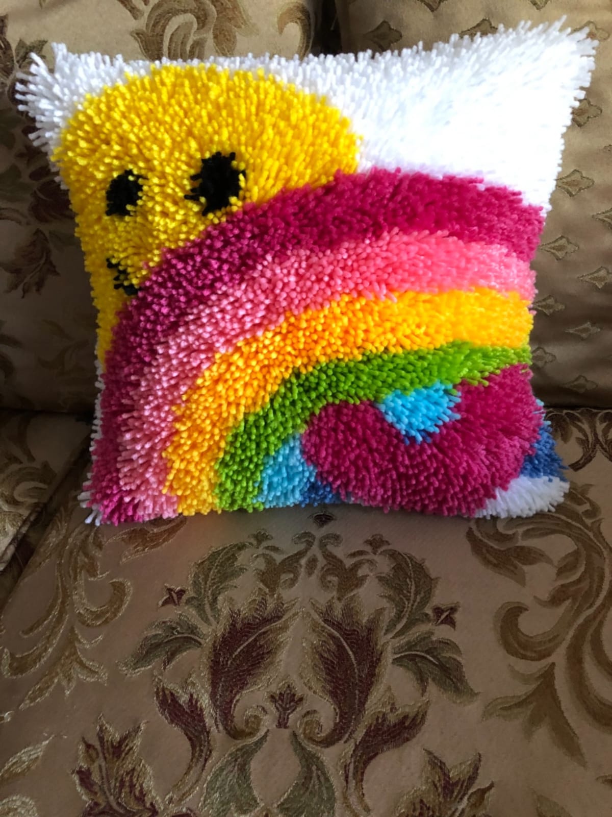 GREBSTK Latch Hook Kit DIY Throw Pillow Cover Sofa Cushion Cover Sun & Rainbow Pattern Paint Cross Stitch 16X16 inch customer photo 1