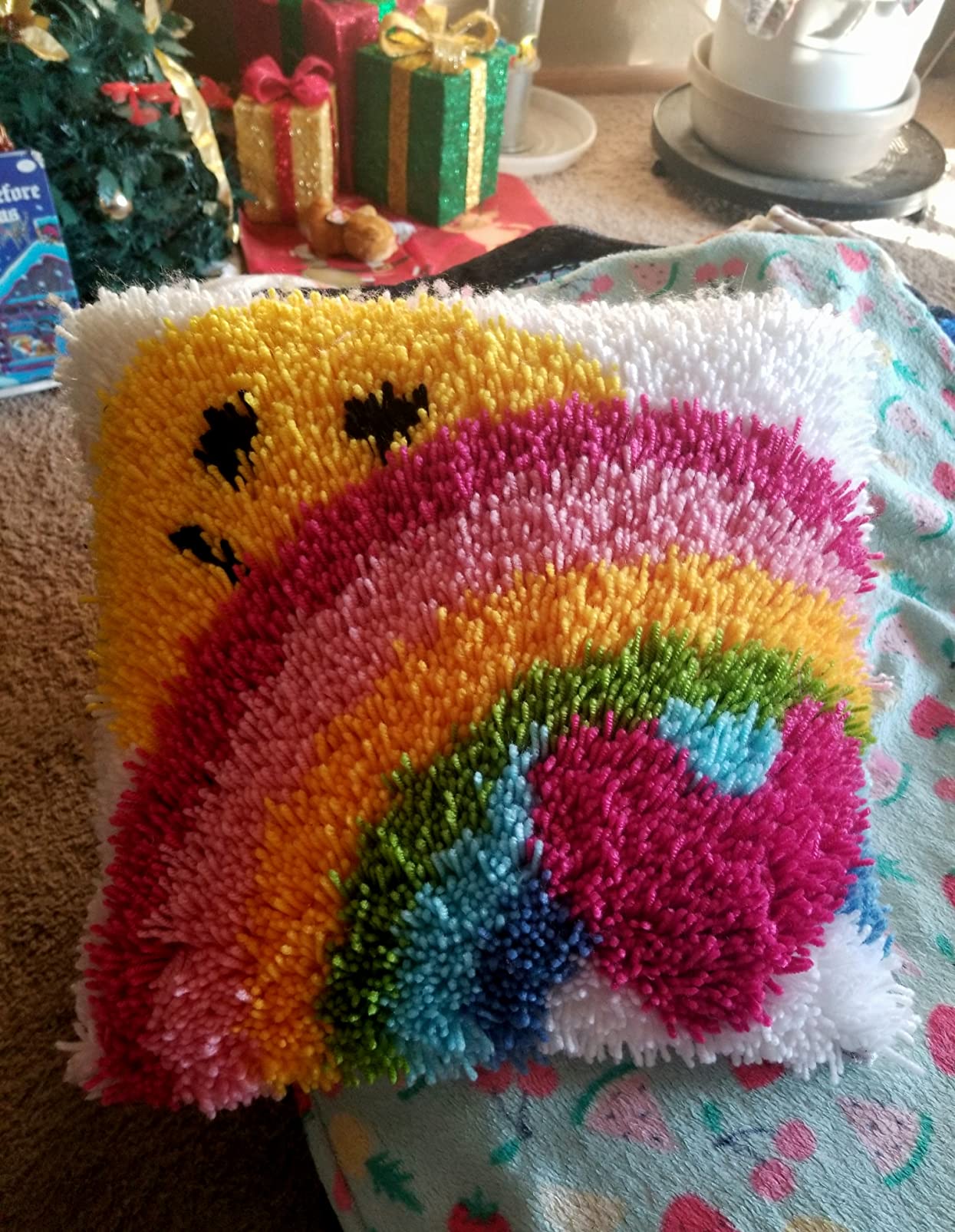 GREBSTK Latch Hook Kit DIY Throw Pillow Cover Sofa Cushion Cover Sun & Rainbow Pattern Paint Cross Stitch 16X16 inch customer photo 2