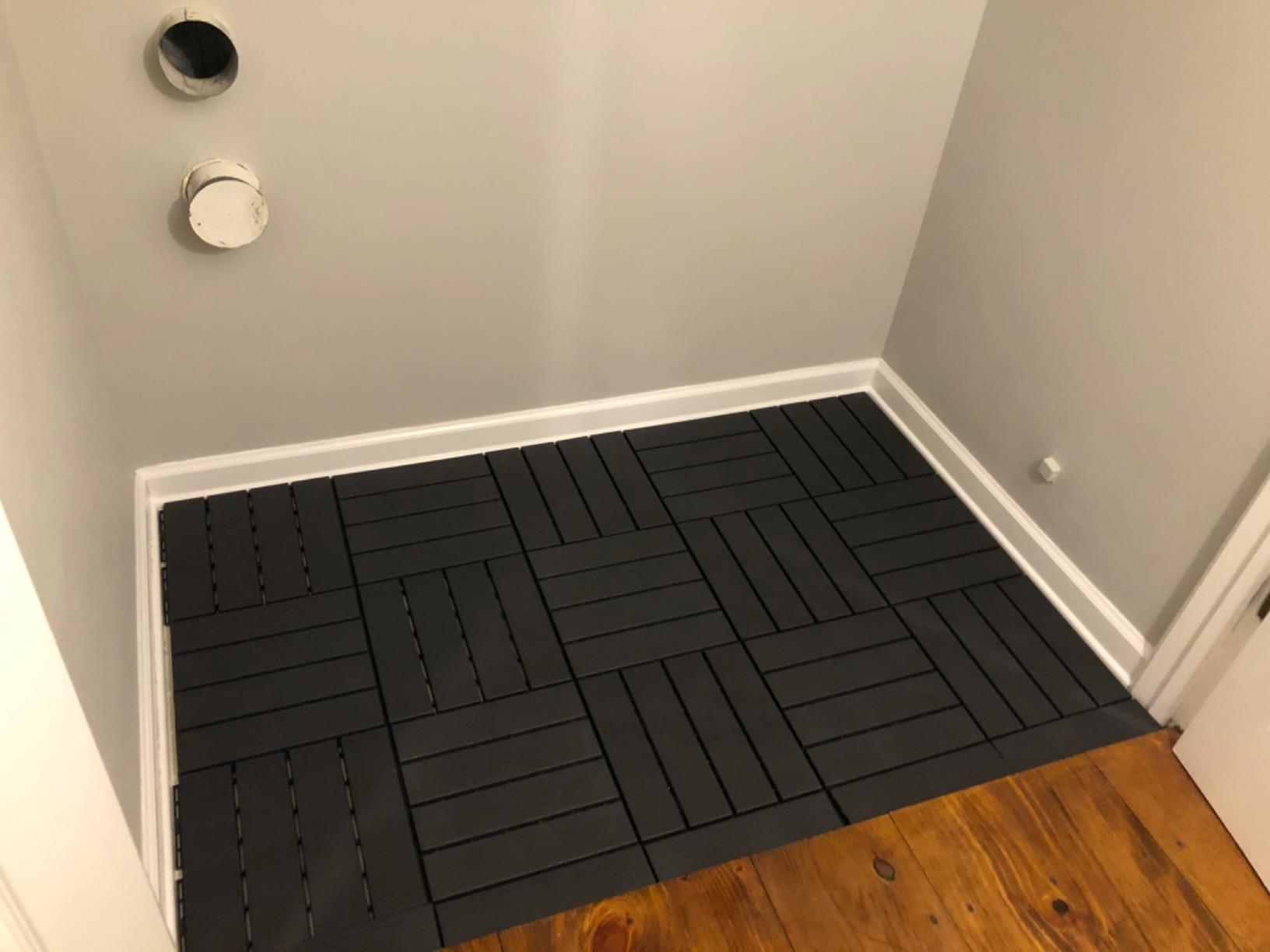 Patio Deck Tiles, 12 x 12 inches Composite Interlocking Decking Tile, Four Slat Plastic Outdoor Flooring, 9 Pieces One Pack, Dark Brown customer photo 2
