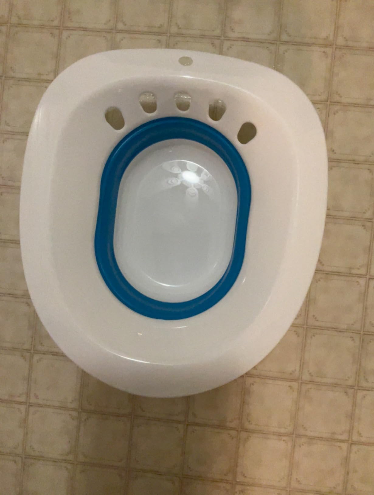 Sitz Bath for Toilet Hemorrhoids Postpartum Care, Perineal Soaking Bath Over the Toilet Seat, Collapsible Sitz Basin with Flusher for Vaginal Anal Inflammation Treatment, Yoni Steam Seat, White/Blue customer photo 2