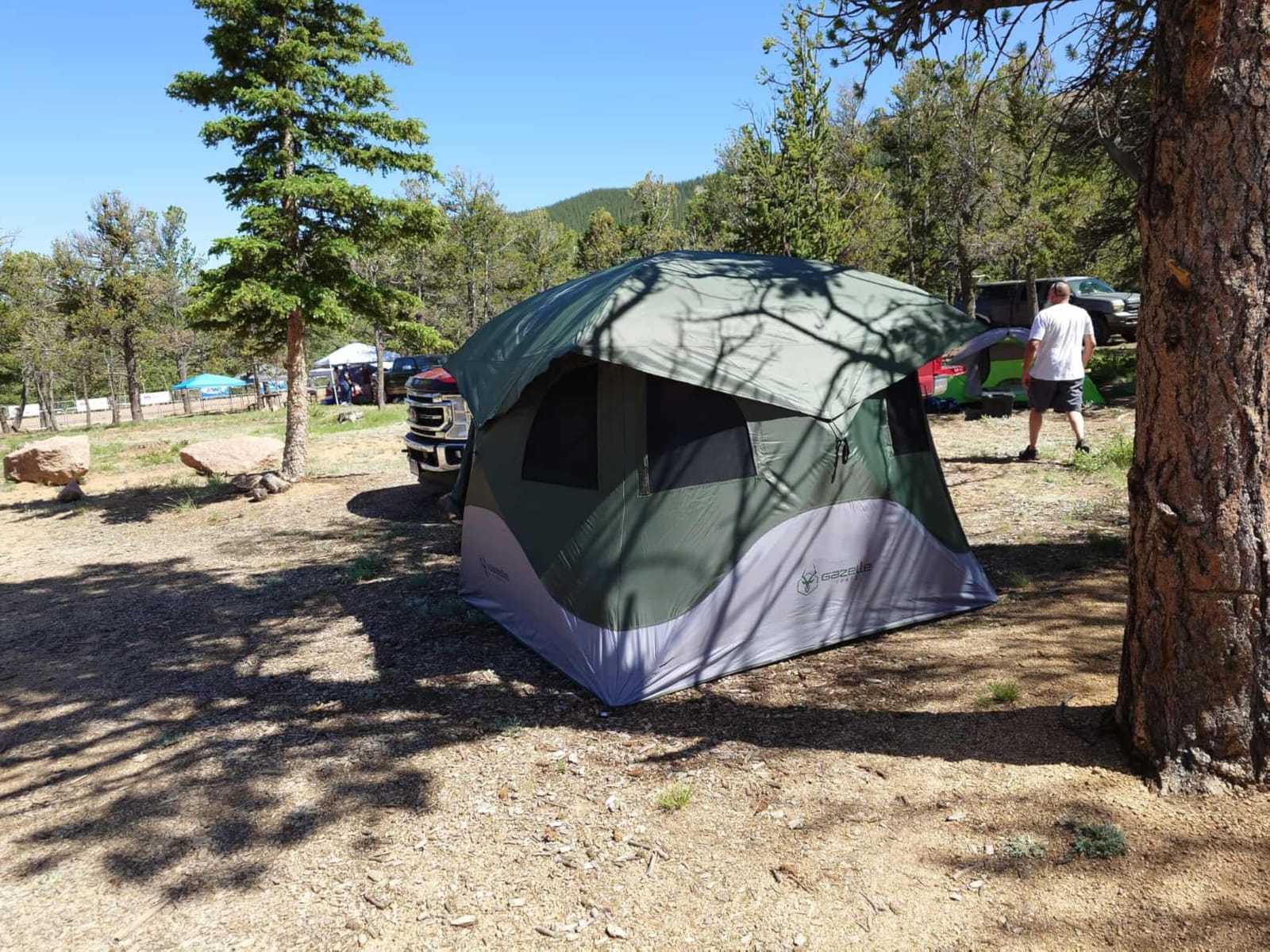 Gazelle Tents(TM) T4 Hub Tent, Easy 90 Second Set-Up, Waterproof, UV Resistant, Removable Floor, Ample Storage Options, 4-Person, Alpine Green, 94