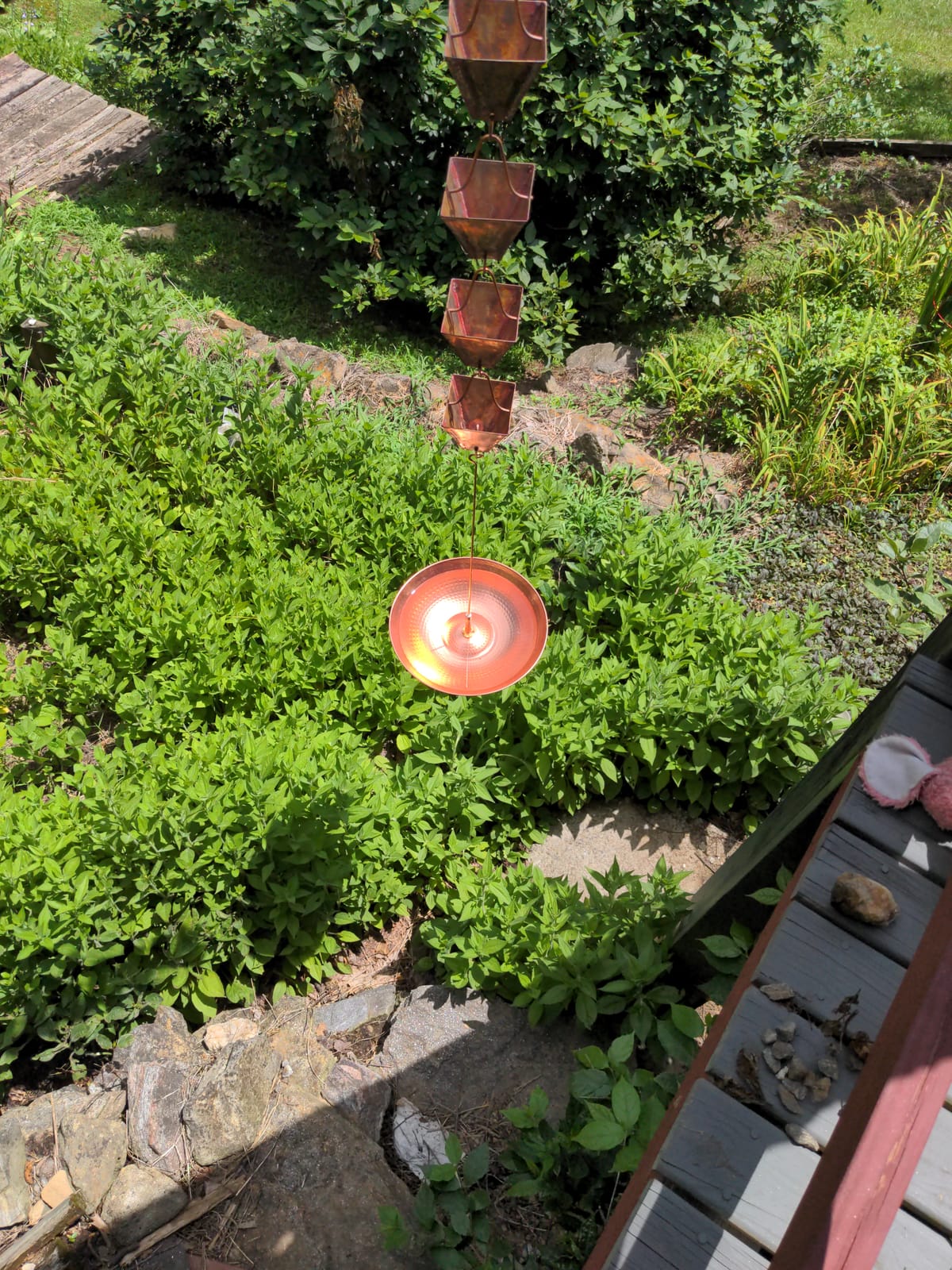 Copper Anchoring Basin - Hammered Metal Bowl for Rain Chain Downspout Gutters - Beautiful Decorative Fountain Dish Display for Outdoor Garden, Lawn and Patio Water Feature - 11 inch Wide x 2 inch High customer photo 1