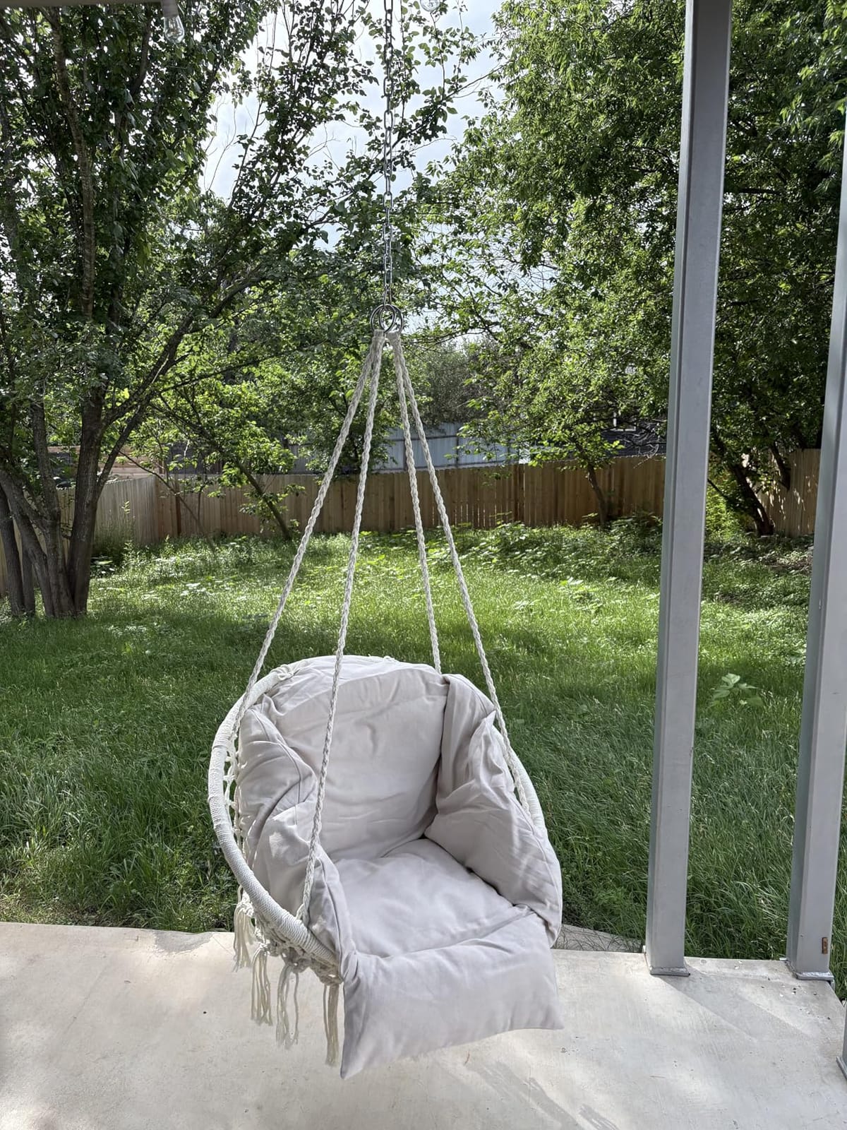 SONGMICS Hanging Chair, Boho Swing Chair with Large, Thick Cushion, Hammock Chair, Holds up to 264 lb (Cream White) customer photo 2