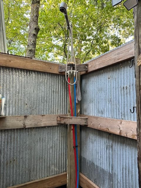 Artiwell Outdoor Shower Fixture System, with Rustproof Riser and Riser Extension, Double Handle Utility Shower Faucet with Showerhead and Soap Dish, Polished Chrome customer photo 1