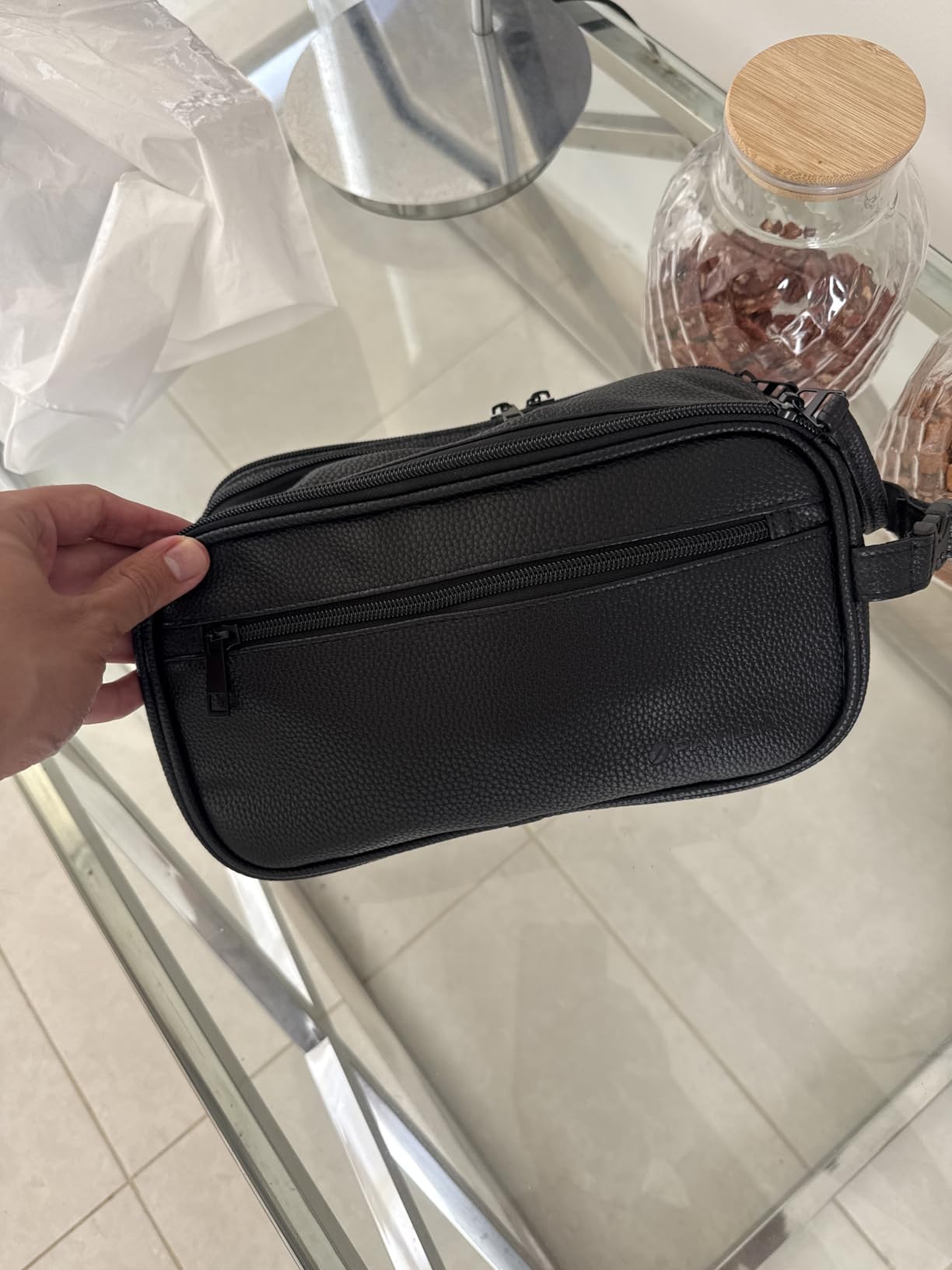 PAVILIA Toiletry Bag for Men, Travel Essentials Shaving Dopp Kit, Mens Travel Bag Toiletries Organizer Case for Grooming, PU Leather Water Resistant Cosmetic Bag Pouch (Dark Brown) customer photo 1