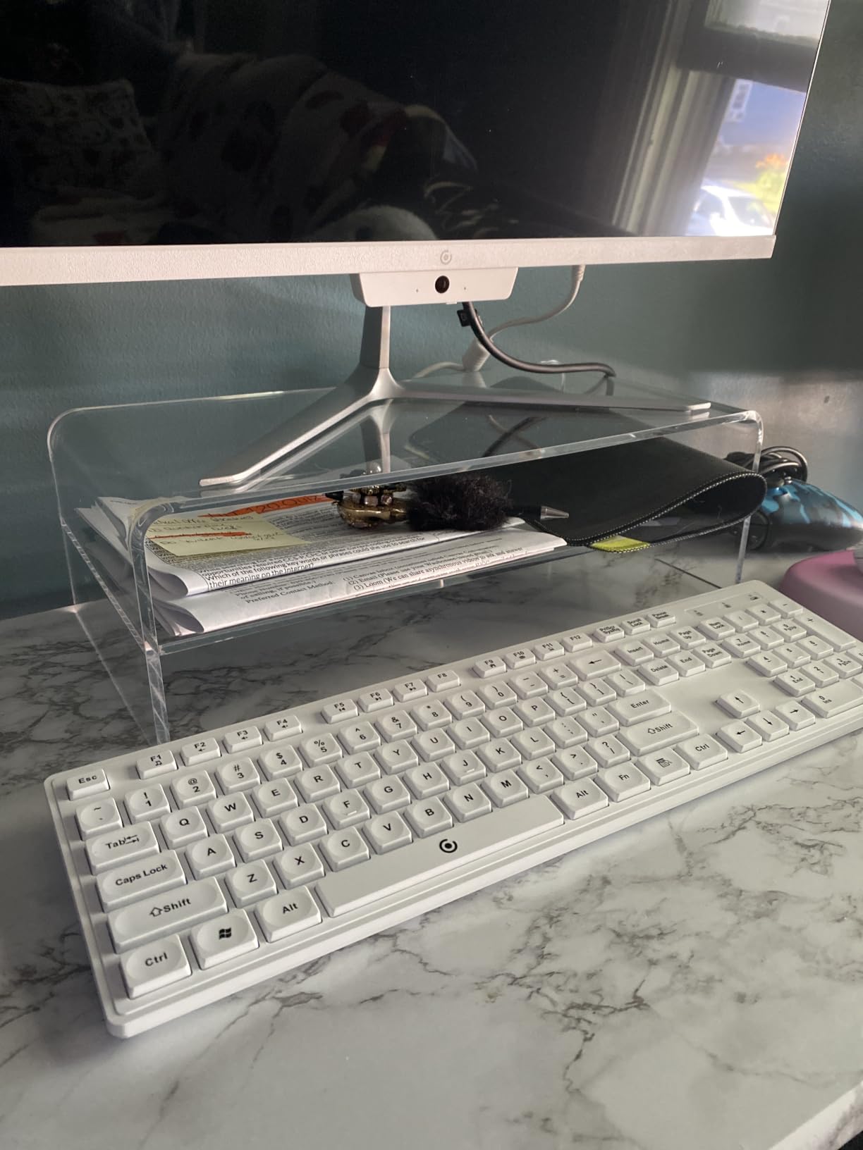 Egchi Clear Acrylic Monitor Stand Riser 2 Tier, 5.12 Inches High Clear Computer Desk Organizer Shelf for Multi Media PC Storage Laptop customer photo 2