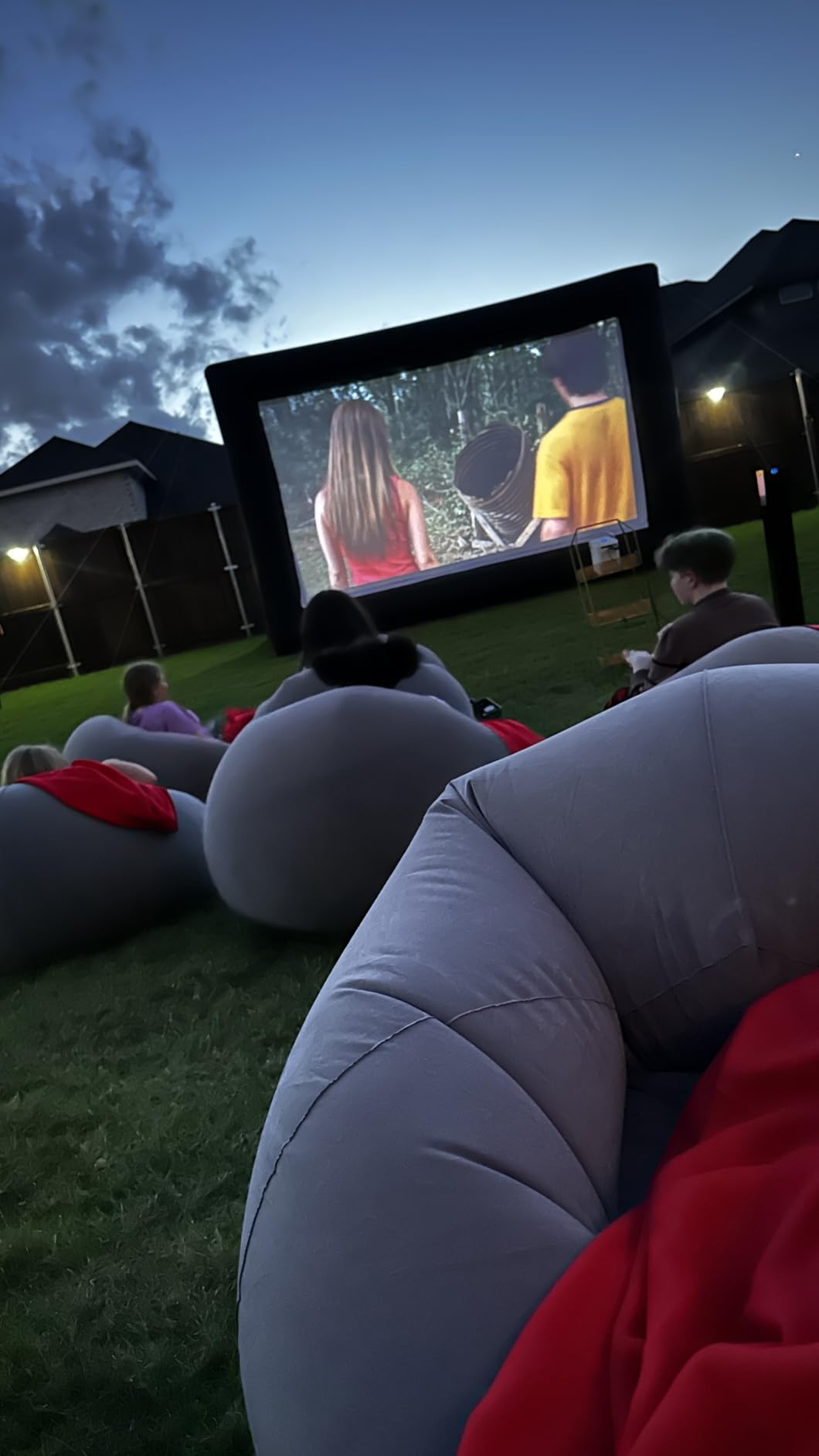 GYUEM 20 feet Inflatable Portable Projector Movie Screen - Huge Air-Blown Cinema Projection Screen Package with Rope, Blower,Tent Stakes - Front & Rear Projection,for Outdoor Party Backyard Pool Fun customer photo 2