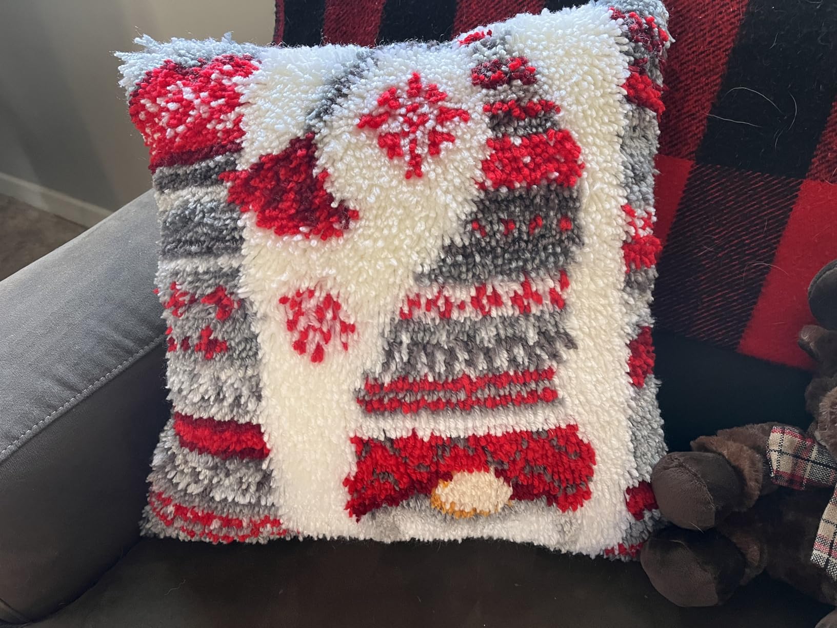 LAPATAIN Latch Hook Kits for DIY Throw Pillow Cover, Needlework Cushion Cover Hand Craft Crochet for Great Family 17X17inch Christmas Hat customer photo 1