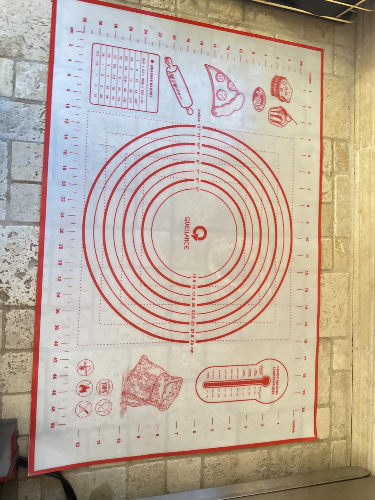 Silicone Baking Mat with Measurements, Pastry Mat for Rolling Out Dough Non-Slip Extra Large, Red, 20
