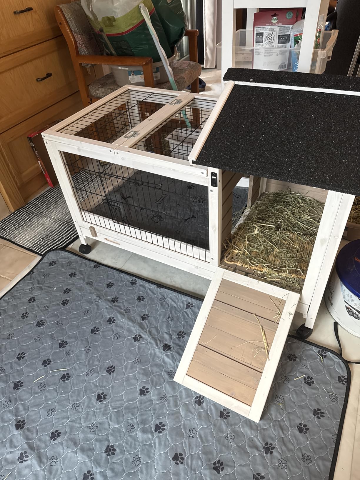 Rabbit Hutch Indoor Outdoor Bunny Cage with Large Run, Chicken Coop Wooden Small Animal House Upgrade with Bottom PVC Layer, Waterproof Roof customer photo 1