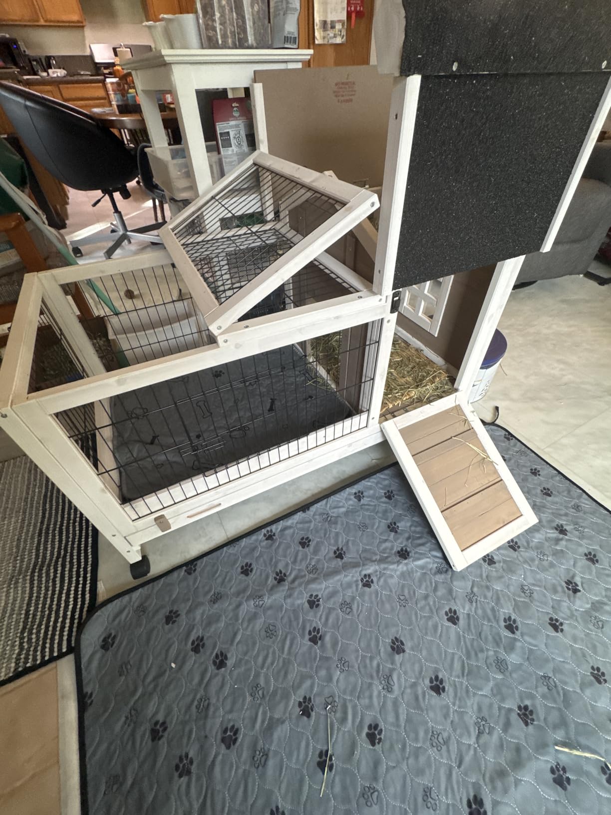 Rabbit Hutch Indoor Outdoor Bunny Cage with Large Run, Chicken Coop Wooden Small Animal House Upgrade with Bottom PVC Layer, Waterproof Roof customer photo 2