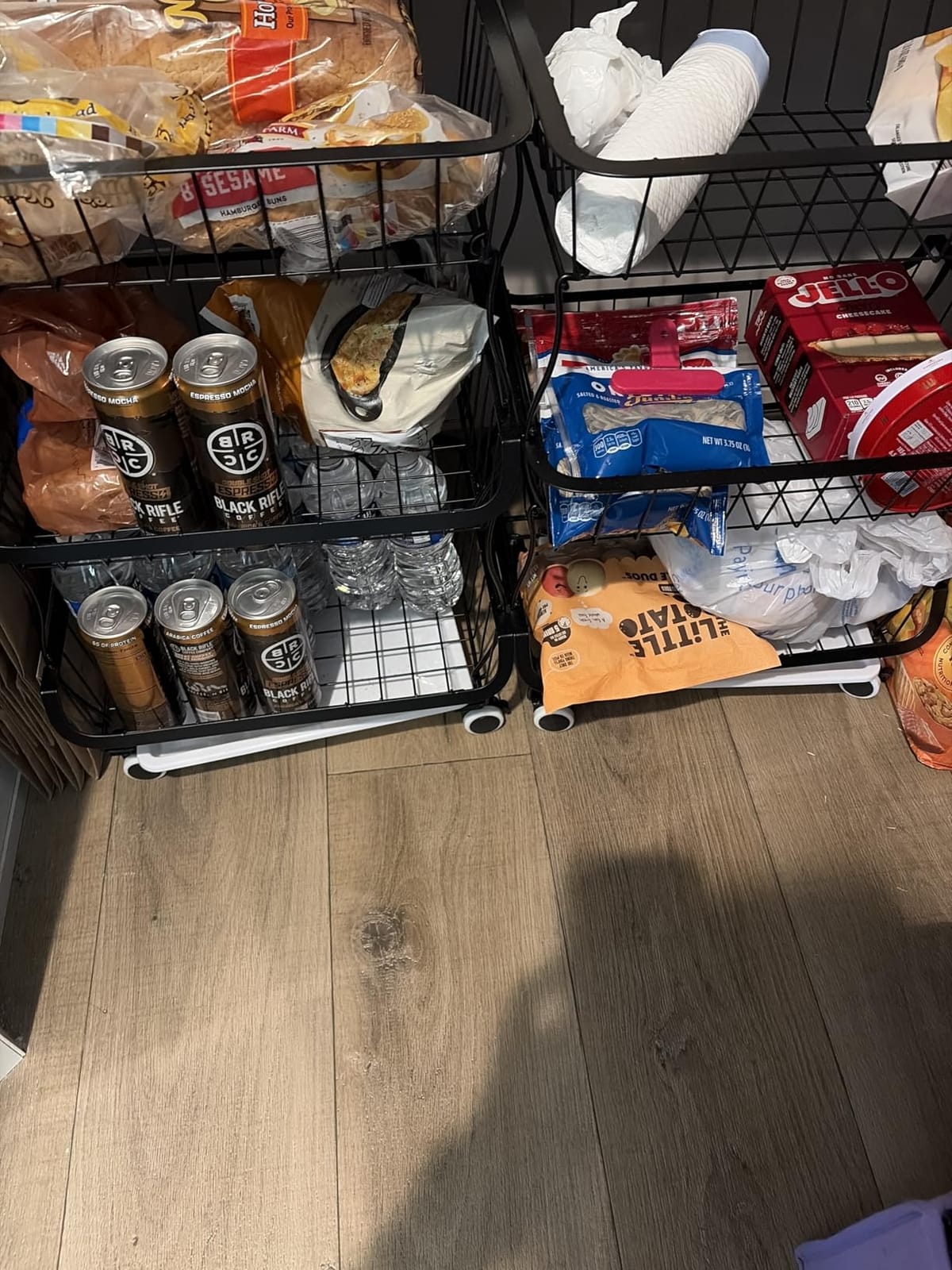 OKZEST 3-Tier Rolling Pantry Floor Organizers and Storage Cart with Wheels | Fits under pantry shelf, Stackable kitchen pantry baskets with dirt catch tray, Holds drink, snack, can, potato, onion, fruit customer photo 1