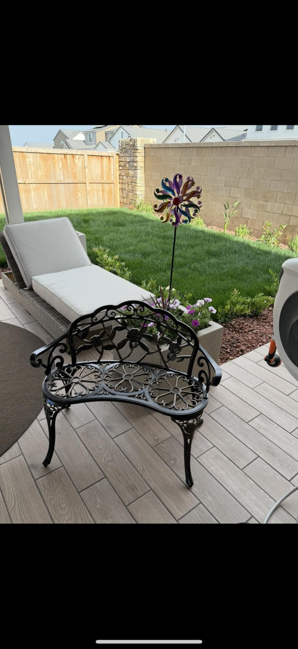 Patio Balcony Bench Double Seat, Anti-Rust Cast Aluminum Patio Garden Bench for Park Yard Outdoor Furniture White customer photo 1