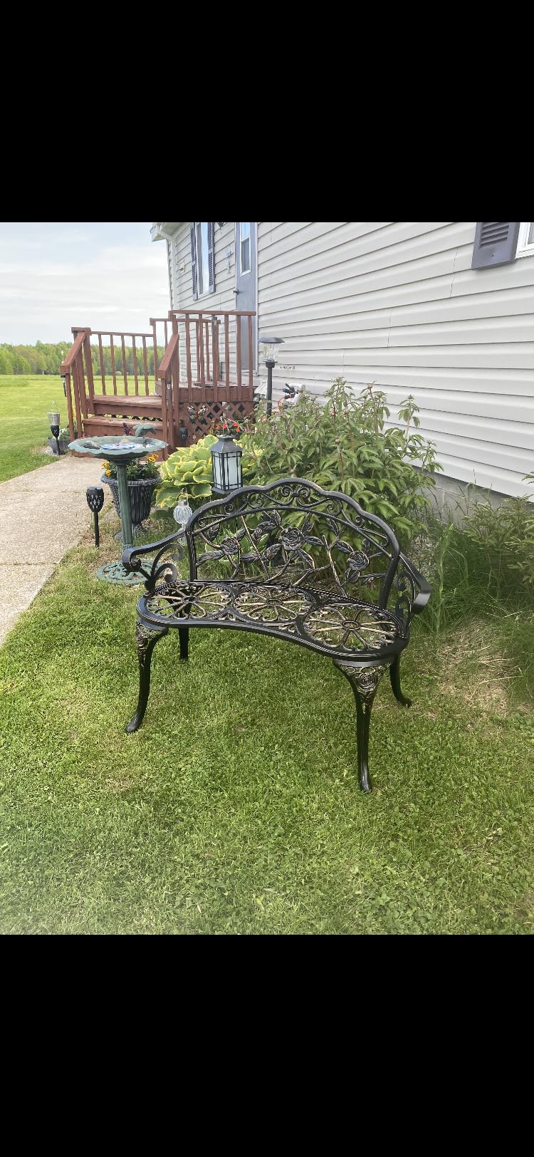 Patio Balcony Bench Double Seat, Anti-Rust Cast Aluminum Patio Garden Bench for Park Yard Outdoor Furniture Copper customer photo 1