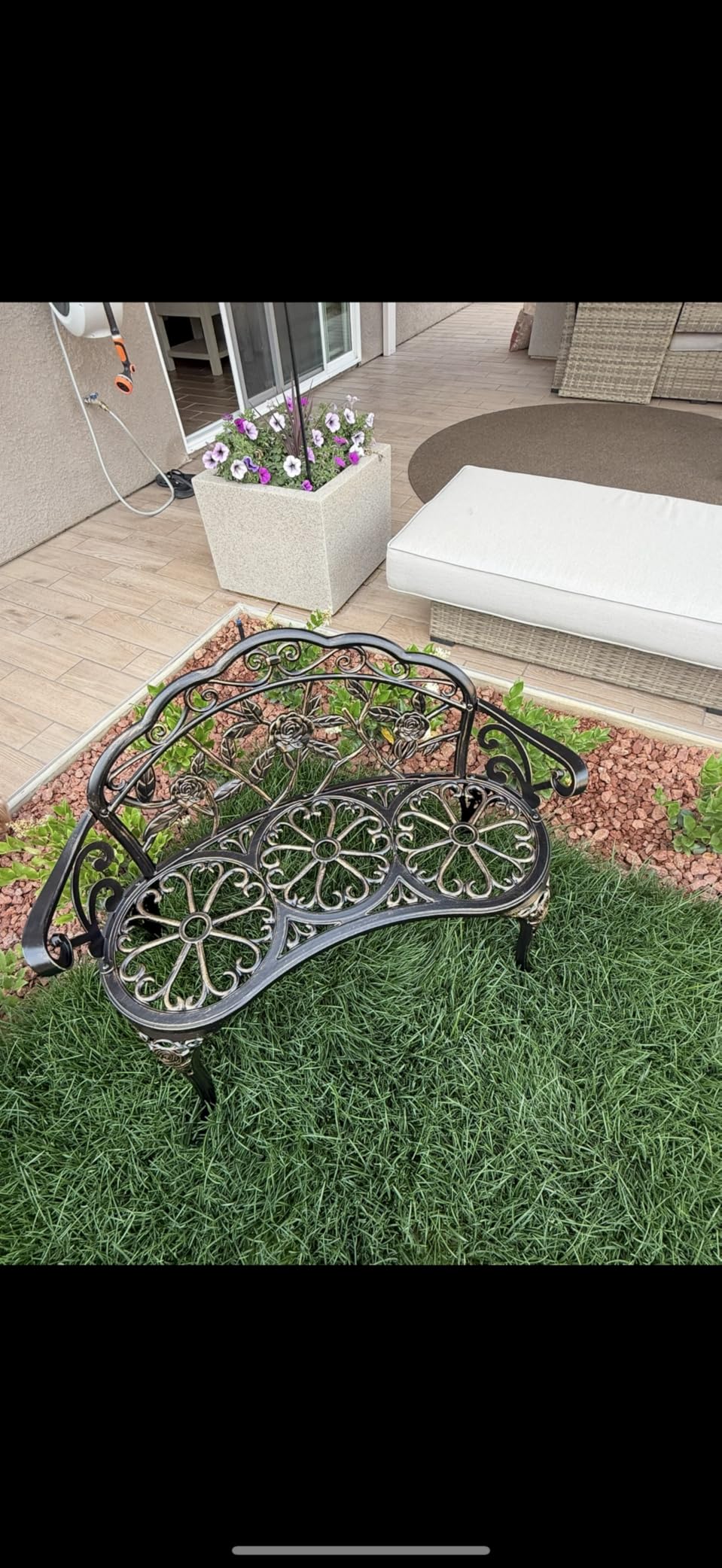 Patio Balcony Bench Double Seat, Anti-Rust Cast Aluminum Patio Garden Bench for Park Yard Outdoor Furniture Copper customer photo 2