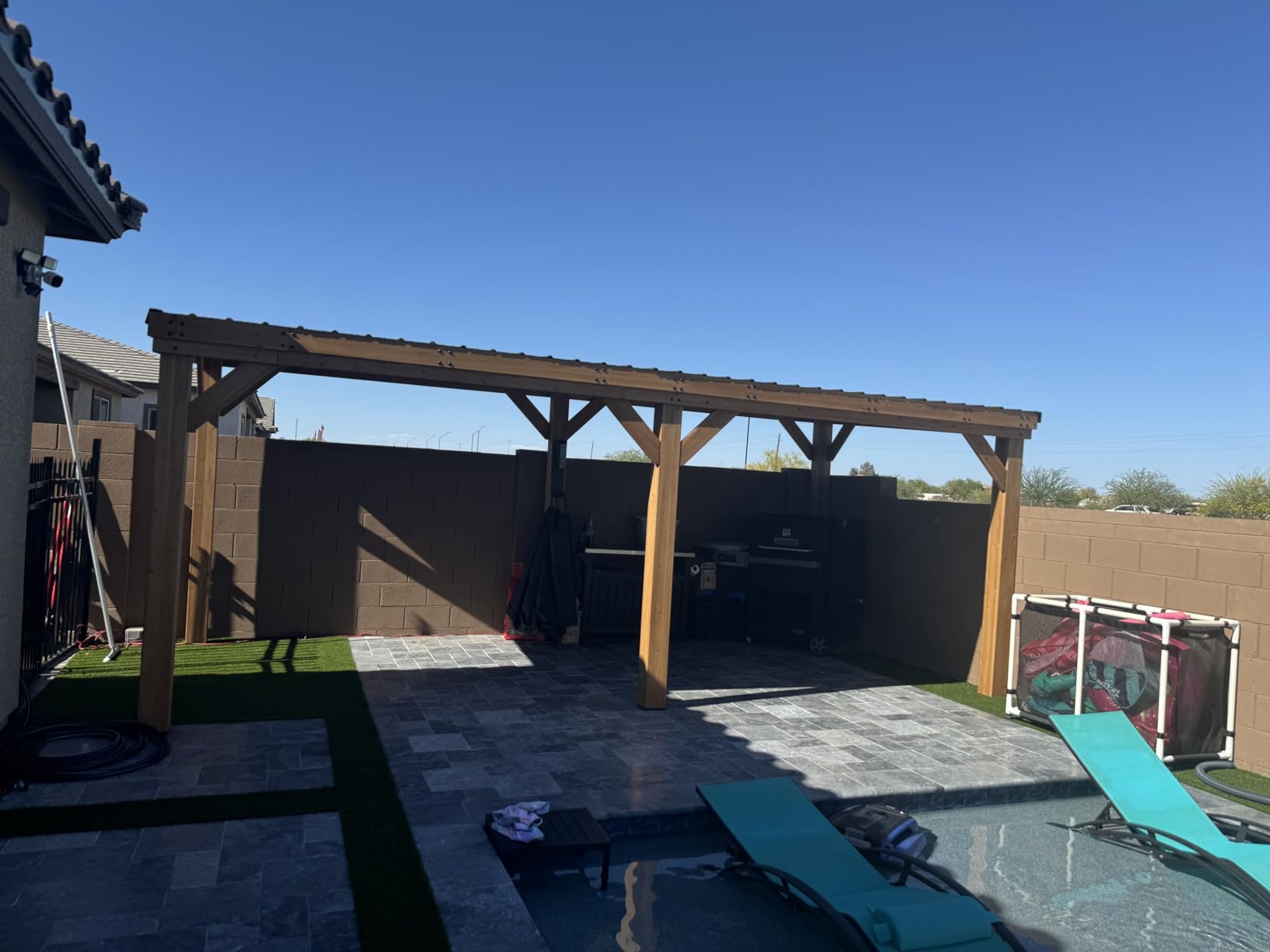 Backyard Discovery Saxony 8' x 5' Cedar Wood BBQ Grill Gazebo Pavilion with Hardtop Galvanized Steel Roof, Bar Tops, Powerport, Snow Support, Wind Resistance, Cook Station for Outdoor Patio or Deck customer photo 1