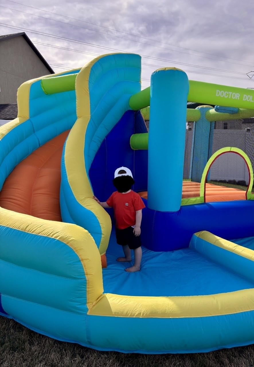 FBSPORT Inflatable Bounce House, Water Slide Park Slide Bouncer with Ball Shooting, Climbing Wall, Jumping and Splash Pool, Kids Bouncy Castle with 450W Air Blower customer photo 1