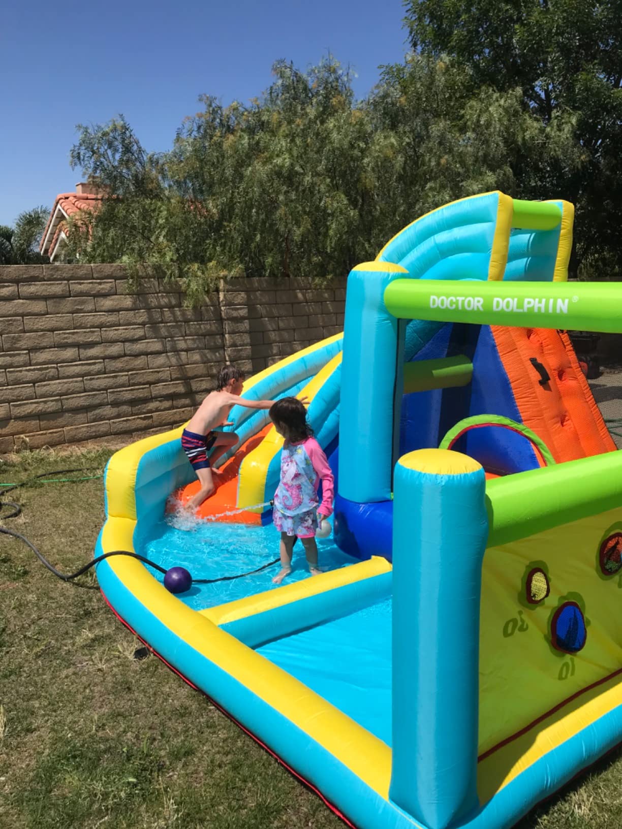 FBSPORT Inflatable Bounce House, Water Slide Park Slide Bouncer with Ball Shooting, Climbing Wall, Jumping and Splash Pool, Kids Bouncy Castle with 450W Air Blower customer photo 2