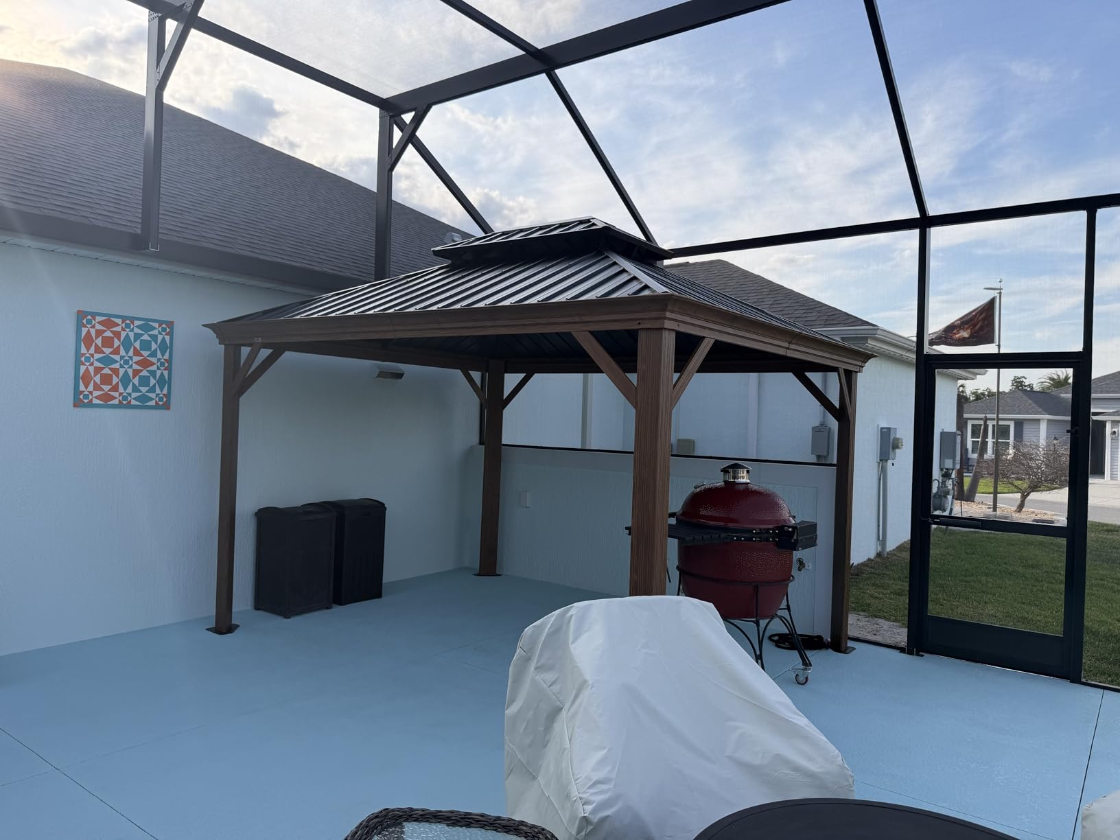 PURPLE LEAF Hardtop Gazebo 10' x 12' with Drainage System, Wood Grain Frame | Double-Vent Galvanized Steel Roof, 4.7