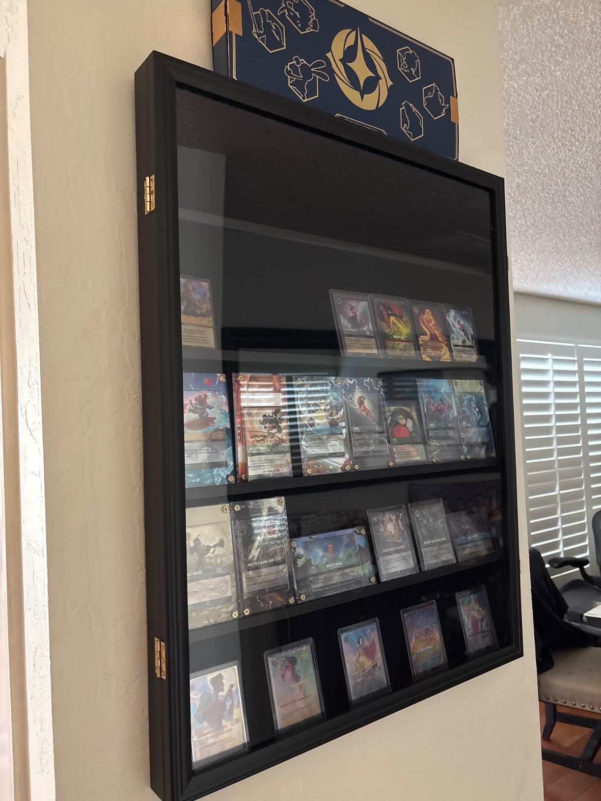 35 Graded Sports Card wall-Mounted Display case for Shows, Black | Matte black wooden frame, UV anti-yellow acrylic panel, lockable design, hockproof foam packaging, for vendor card customer photo 1