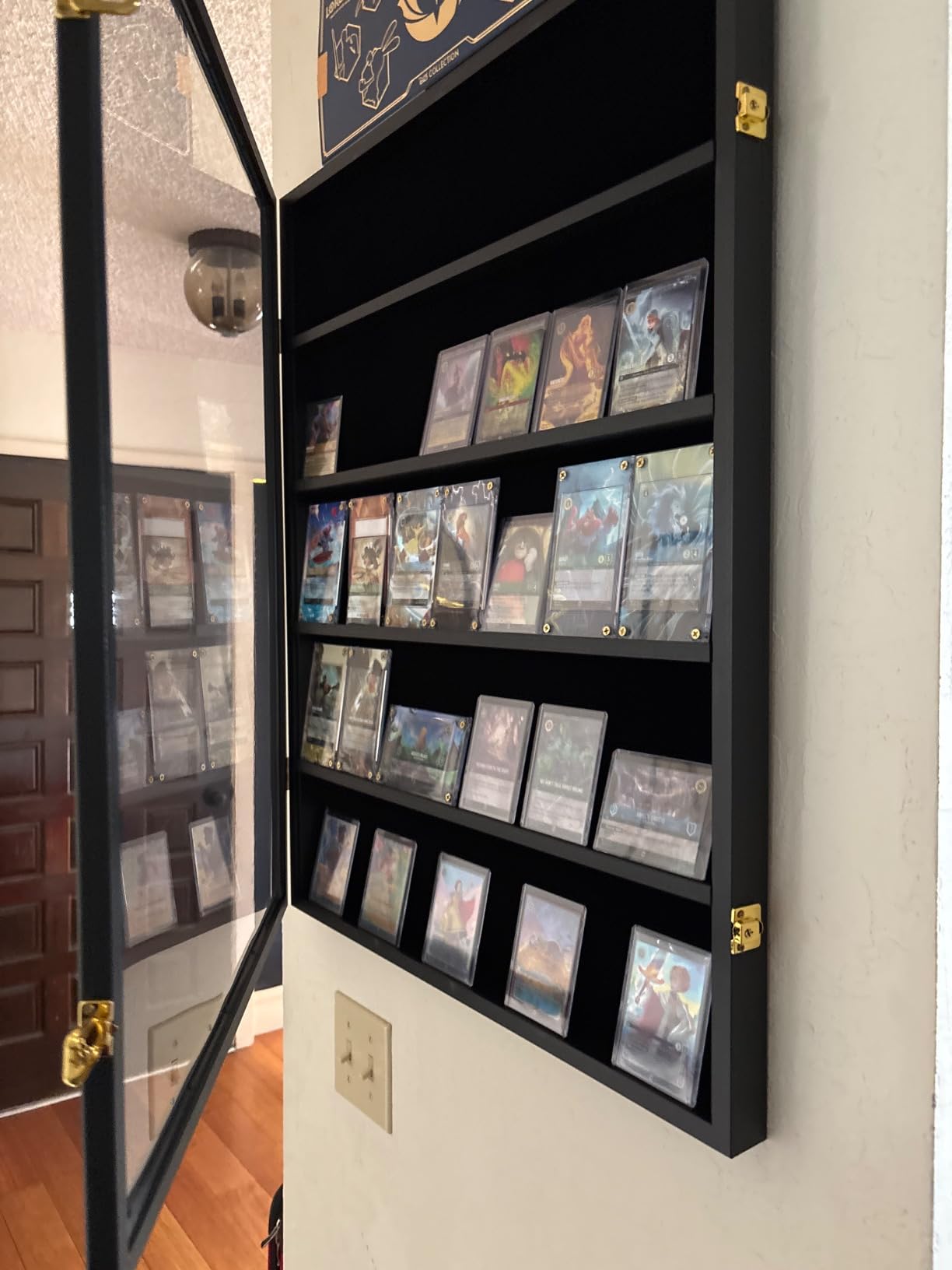 35 Graded Sports Card wall-Mounted Display case for Shows, Black | Matte black wooden frame, UV anti-yellow acrylic panel, lockable design, hockproof foam packaging, for vendor card customer photo 2