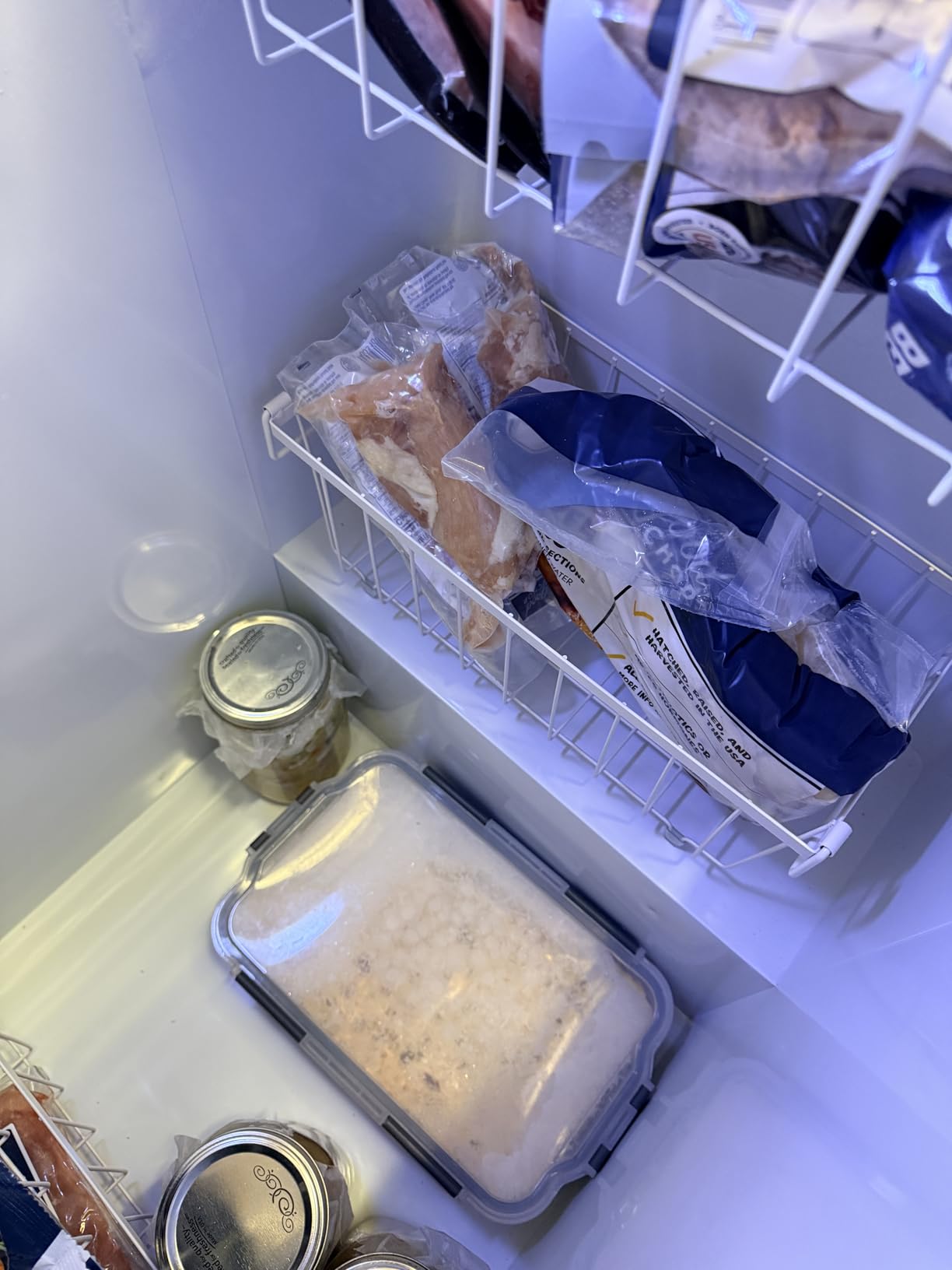 iSPECLE Freezer Organizer Bins - Small Storage Baskets for 7 Cu.Ft, 4 Pack | Easy Access Handles, Stackable Deep Freezer Wire Baskets, Vertical Space Sorts for Frozen Meat, Vegetable and Bagged Items customer photo 2