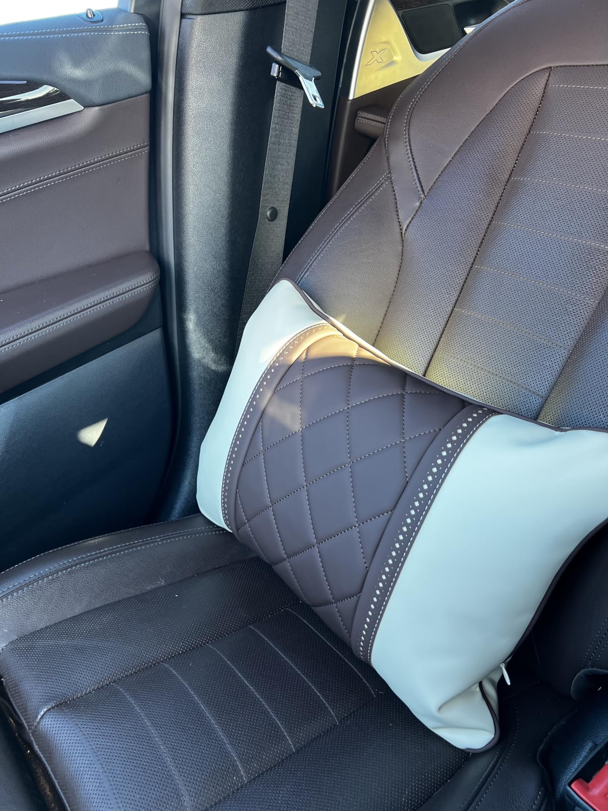 Car Pillows Napa Leather Car Seat Rest Cushion Car Lumbar Pillow for Mercedes Benz Maybach S-Class Lumbar Support Pillow car Accessories (Black) customer photo 2