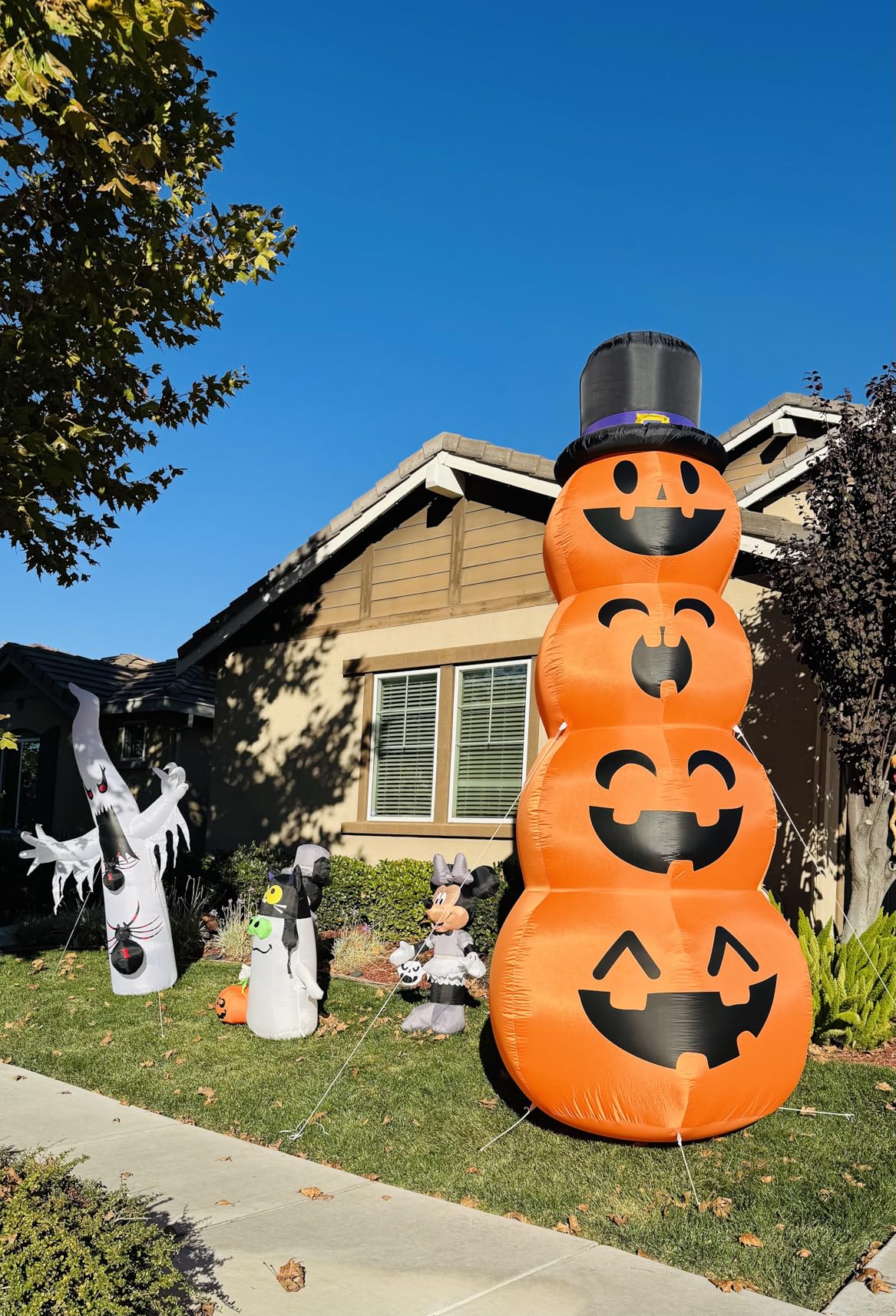 Giant Halloween Inflatables 12 FT Pumpkins Halloween Decorations Outdoor | TURNMEON Stacked Pumpkins with Witch Hat LED Lights Blow Up Halloween Decor Yard Lawn Party (Stakes Tethers Weight Bags) customer photo 2