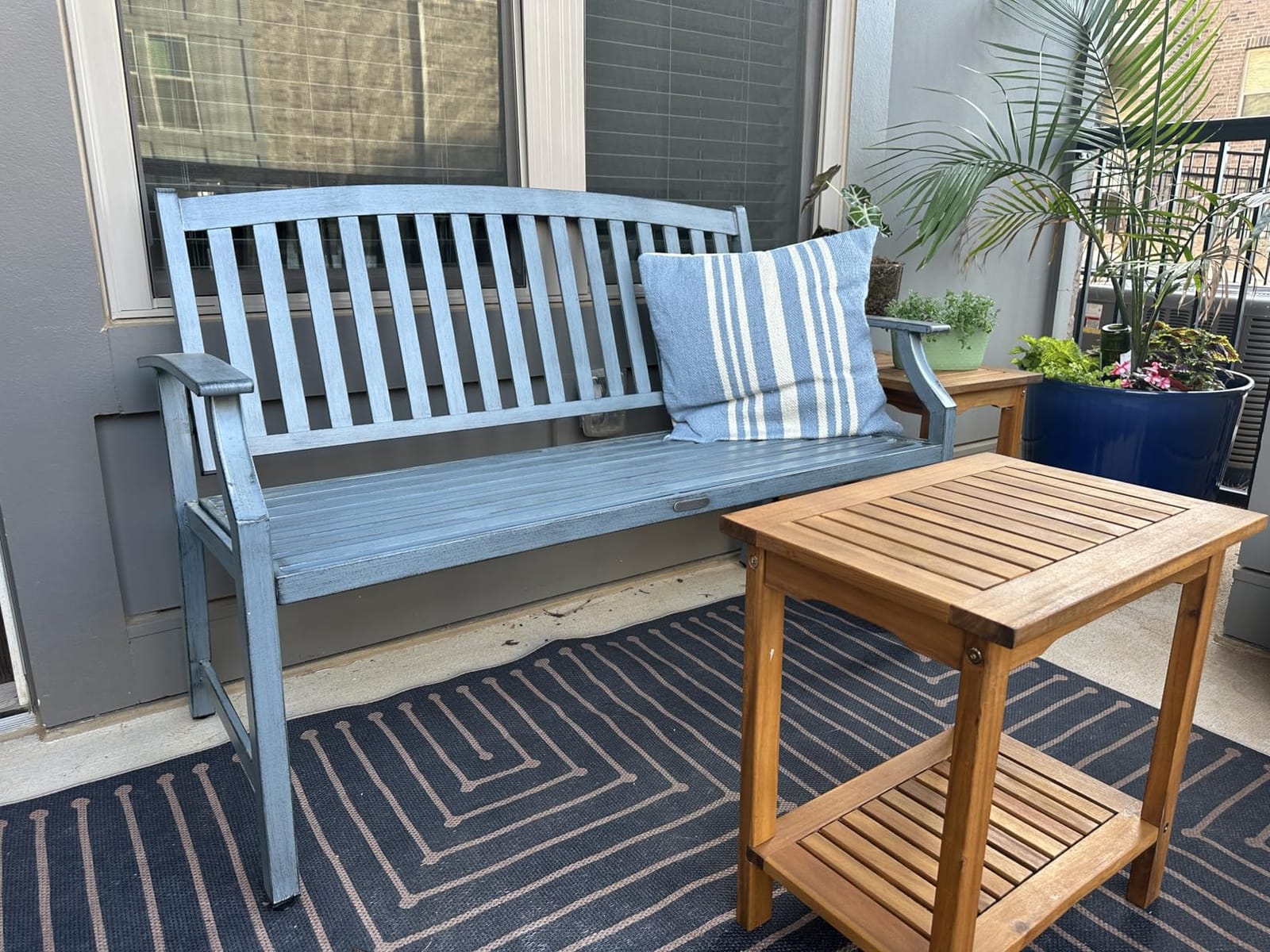 Grand Patio Farmhouse Outdoor Bench, Garden Benches with Anti-Rust Aluminum, Faux Wood Grain Finish Frame Patio Bench for Front Porch, Weathered Gray customer photo 2