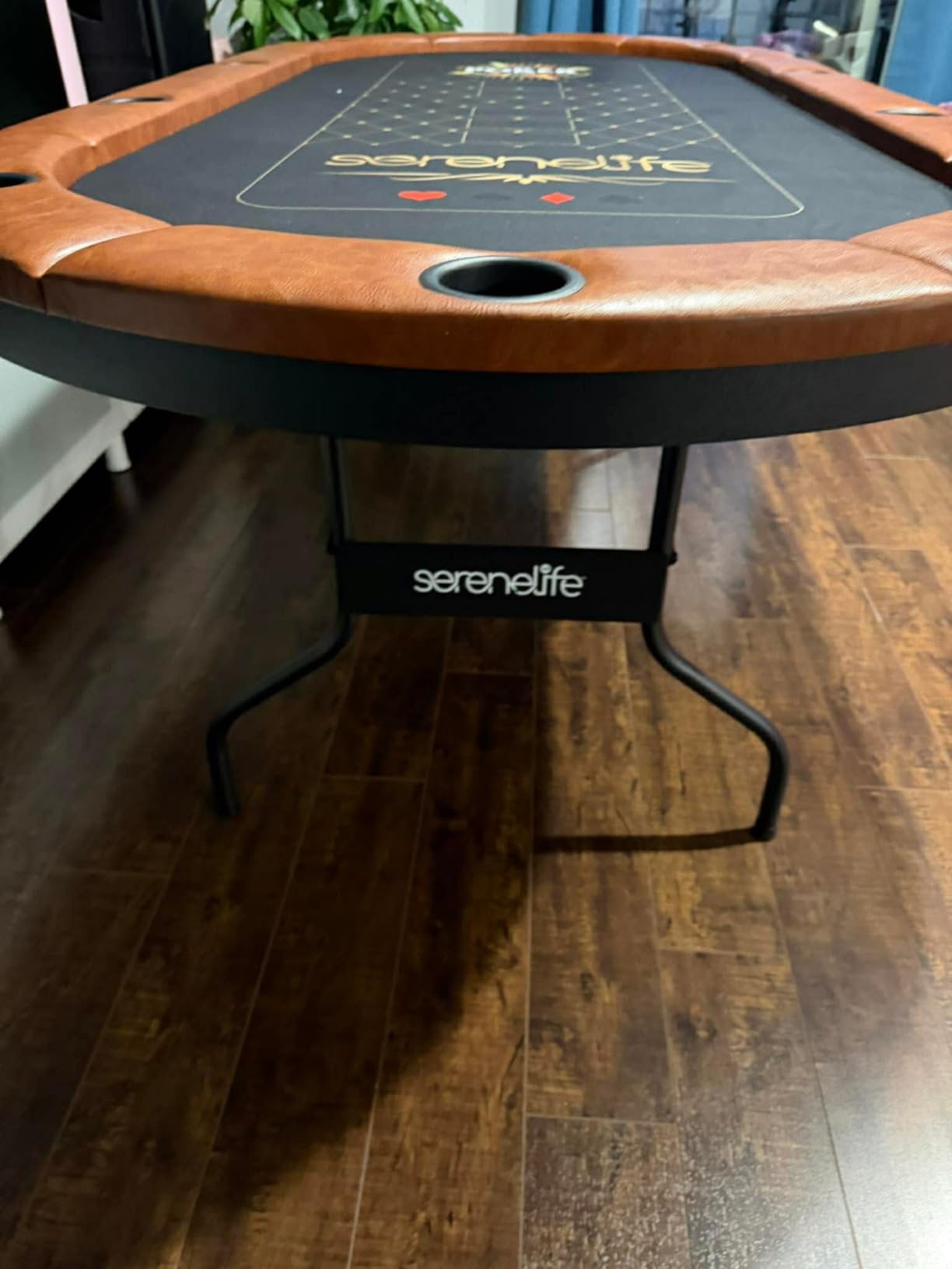 SereneLife 7ft Poker Table for 10 Players - Heavy Duty Oval Texas Hold'em Casino Table for Game Room, 25mm Reinforced Metal Legs, Durable Black PVC Rail, 10 Deep Cup Holders & Professional Layout customer photo 2