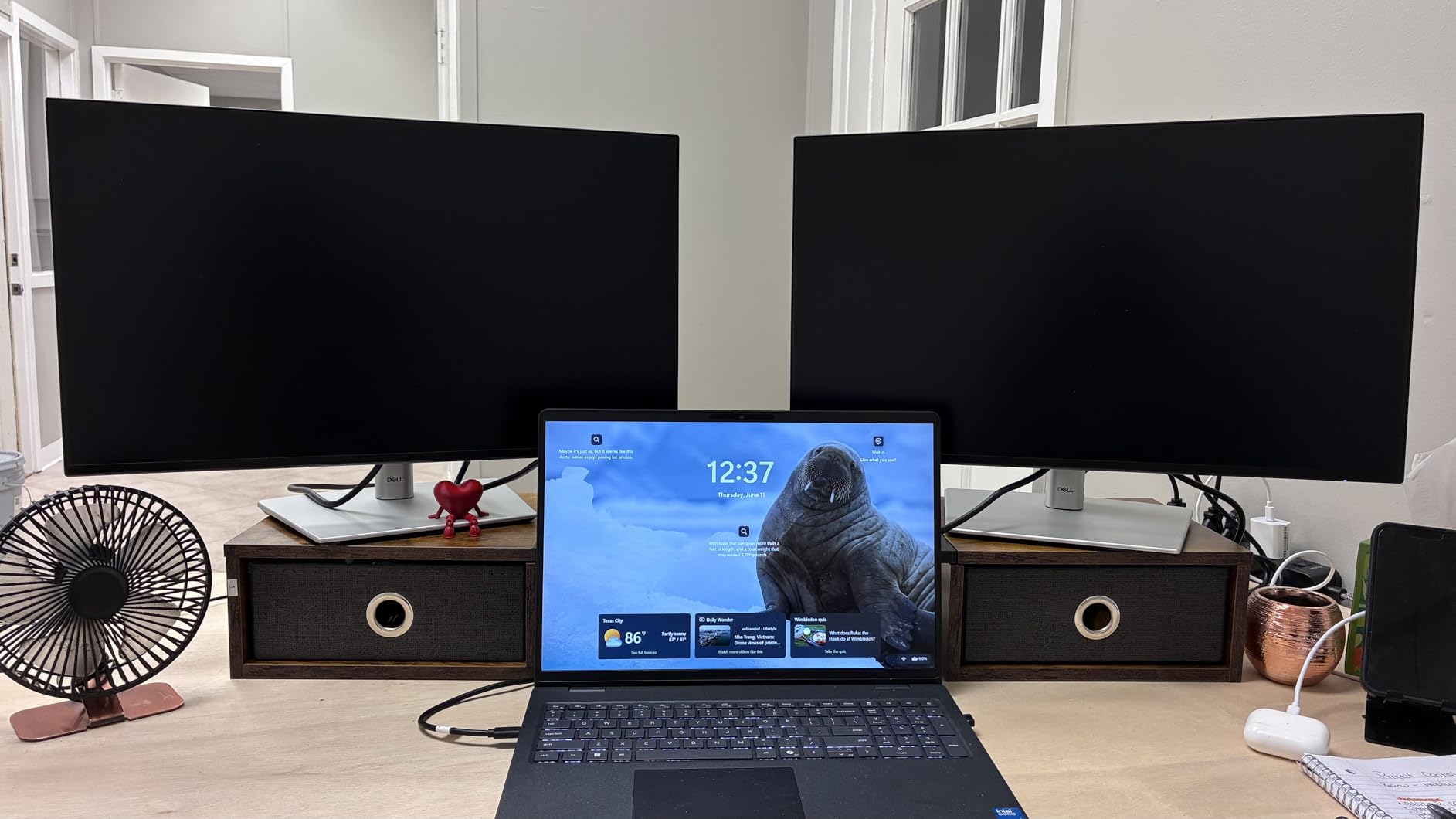 WESTREE Dual Monitor Stand Riser with Two Drawers, Extra Large Storage Monitor Stand for 2 Monitors, Desktop Organizer Stand Storage for Computer,Laptop,Screen,Printer,TV customer photo 2
