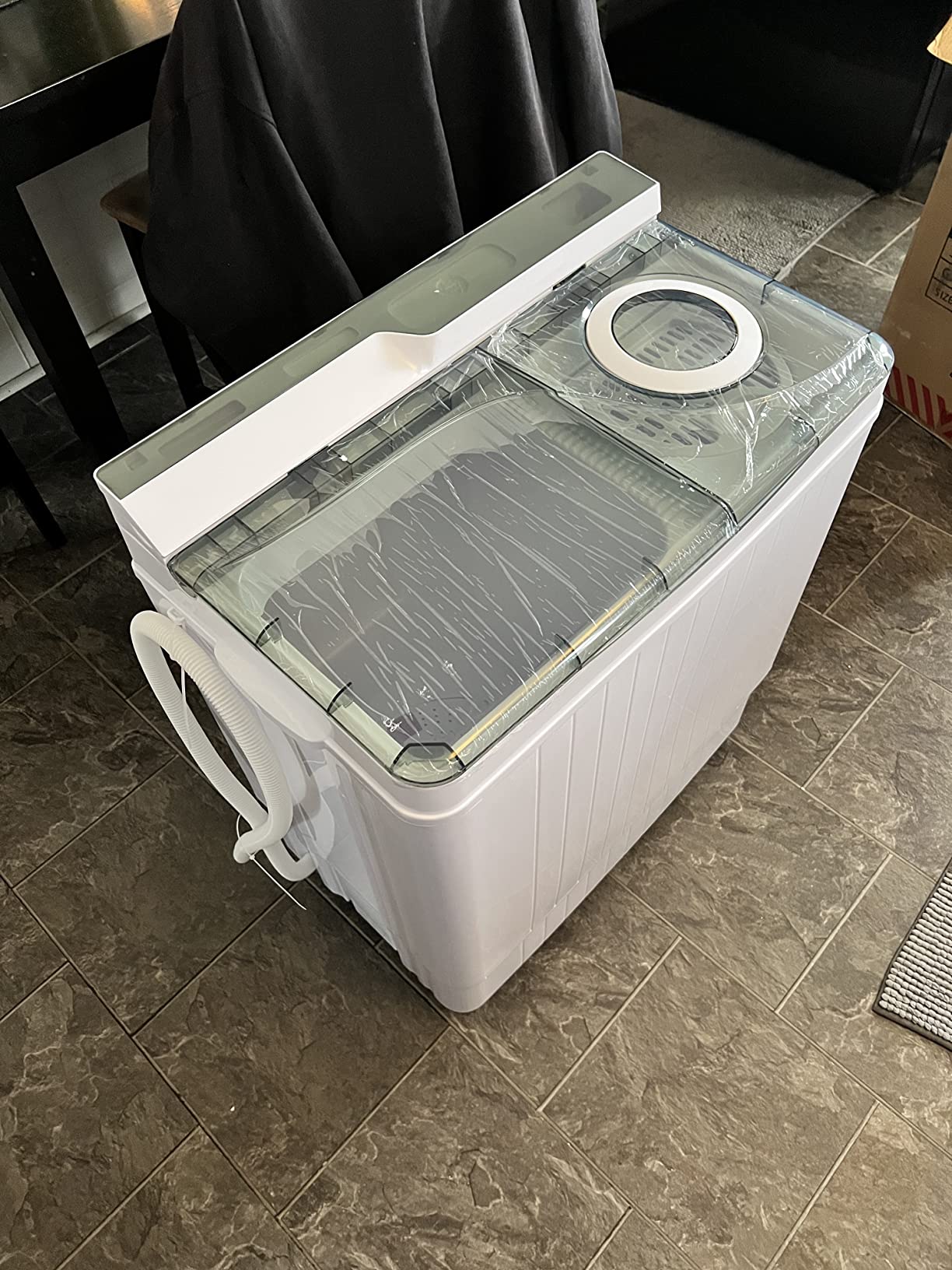 COSTWAY Portable Washing Machine, Twin Tub 26 Lbs Capacity, 18 Lbs Washer and 8 Lbs Spinner, Compact Washer with Control Knobs, Timer Function, Drain Pump, Laundry washer for Apartment RV, Blue customer photo 1