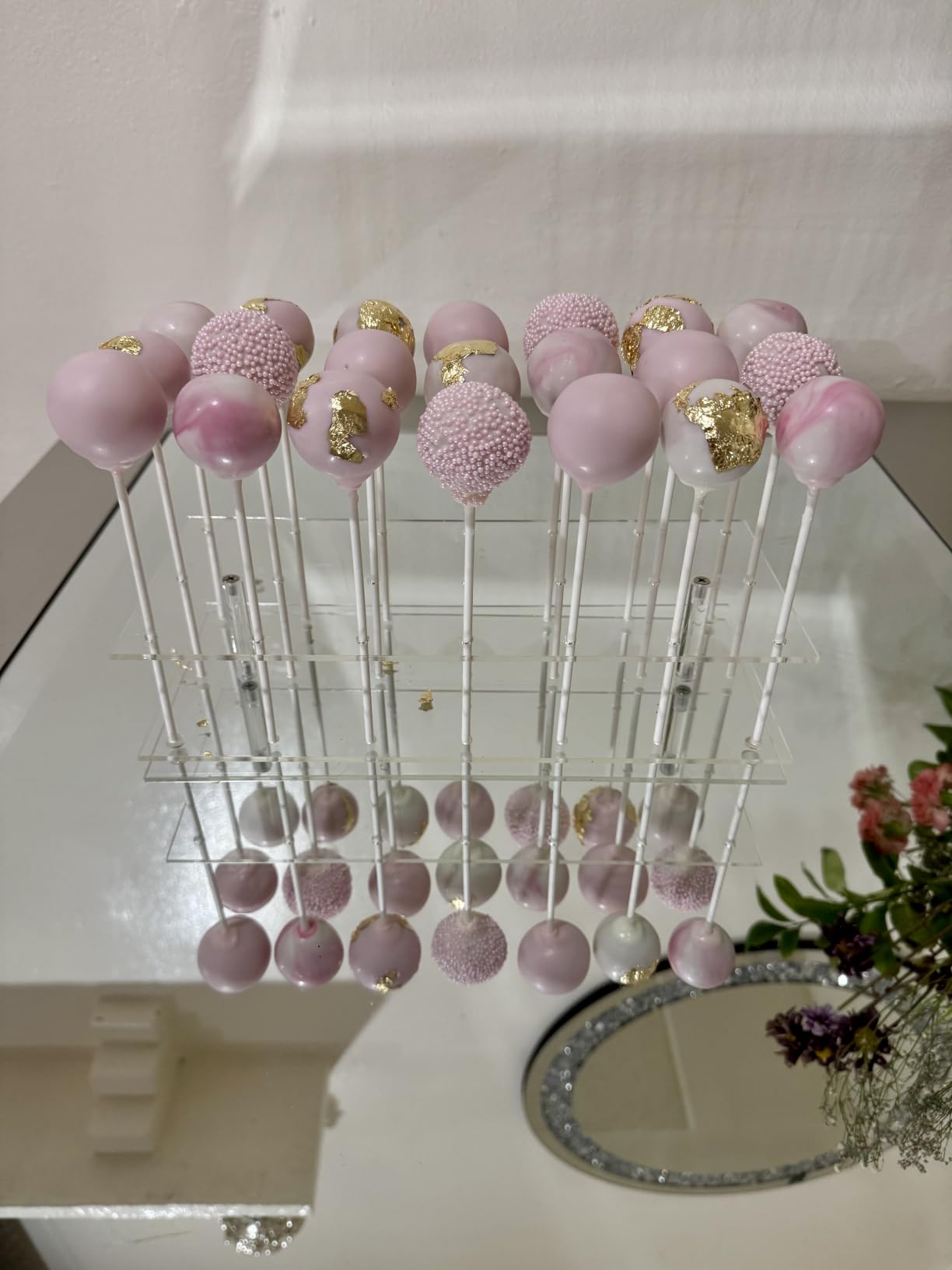 21 Hole Acrylic Cake Pop Stand Wedding Birthday Baby Shower Decor, 21 hole double tier acrylic lollipop holder, stable cake pop rack for weddings, baby showers, anniversaries & Halloween decor customer photo 2
