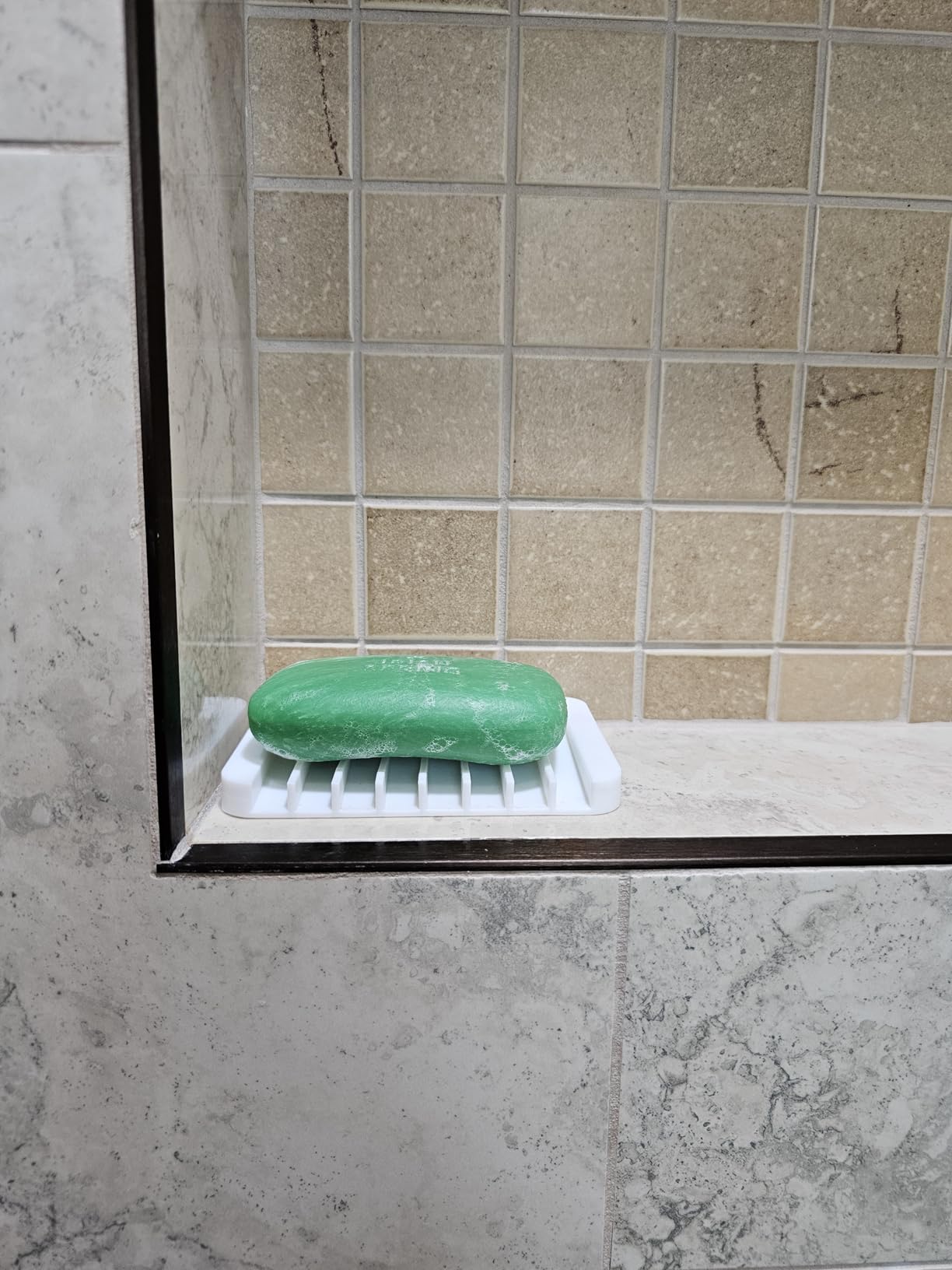 Self Draining Soap Dishes, 3 Pcs Silicone Soap Saver, Waterfall Drainer Soap Holder for Bathroom, Extend Soap Life, Keep Soap Bars Dry Clean & Easy Cleaning (White, Gray, Teal) customer photo 1