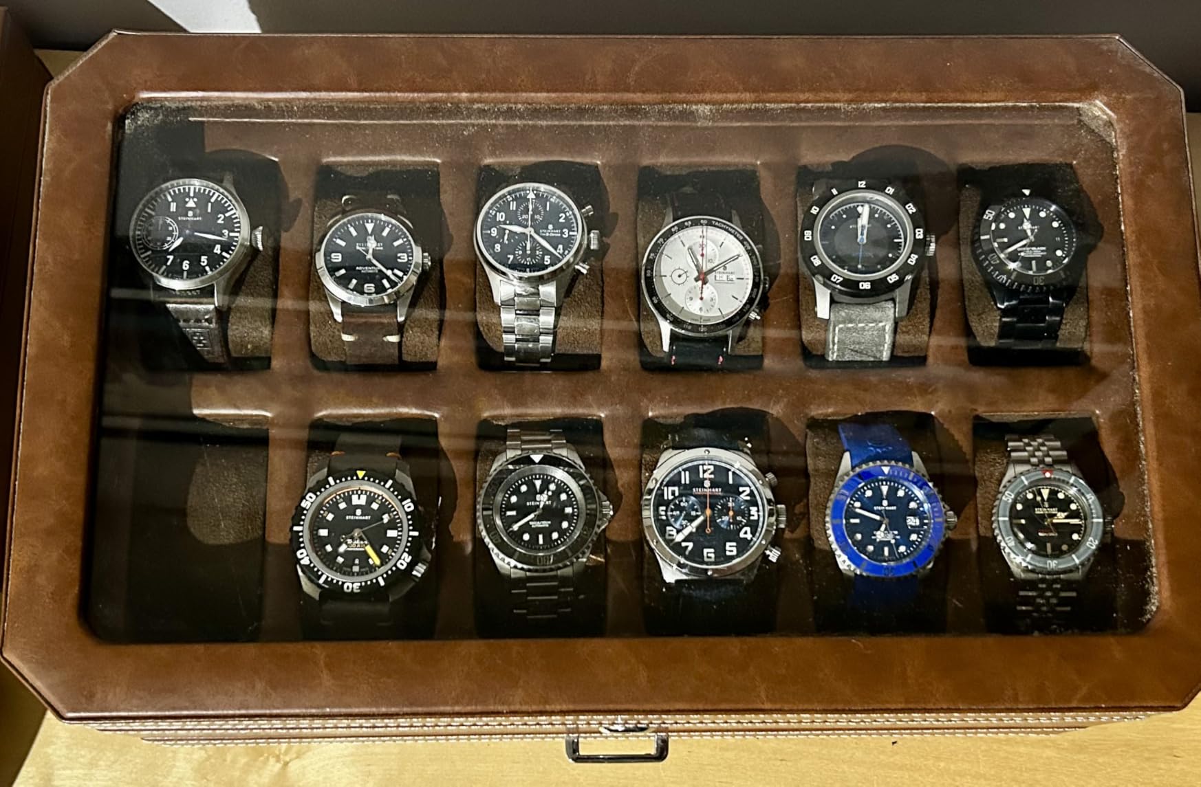 ROTHWELL 10-Slot Watch Box in Leather with Valet Drawer, Luxury Watch Case Display Organizer with Ultra Soft Microsuede Liner, Jewelry and Sunglass Holder With Large Glass top customer photo 1