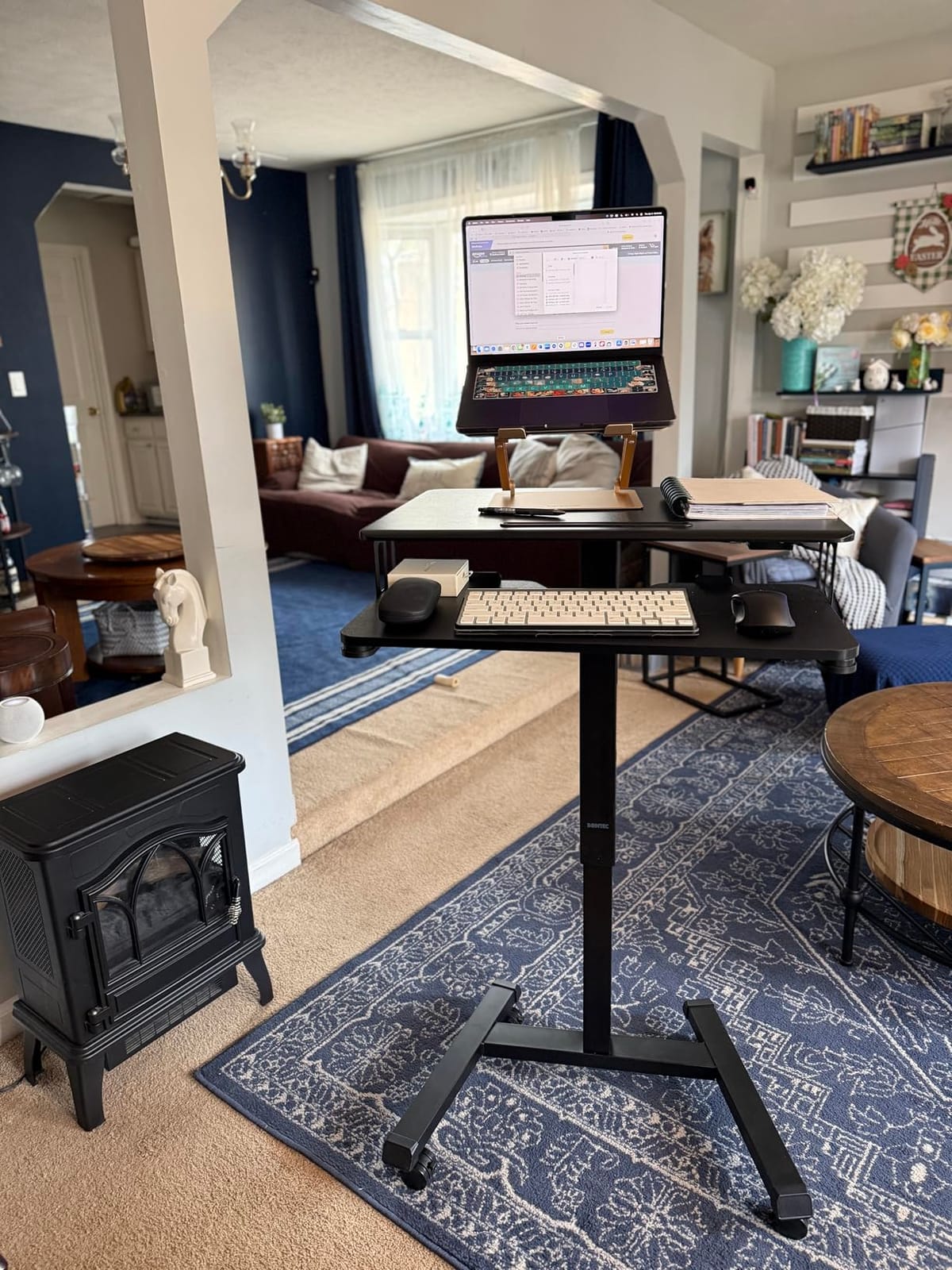 BONTEC Mobile Standing Desk with Keyboard Tray, Mobile Podium on Wheels | Rolling Laptop Sit Stand Desk, Adjustable Height Desk Up to 33lbs, Portable Computer Workstation Cart for Living Room, Office customer photo 1