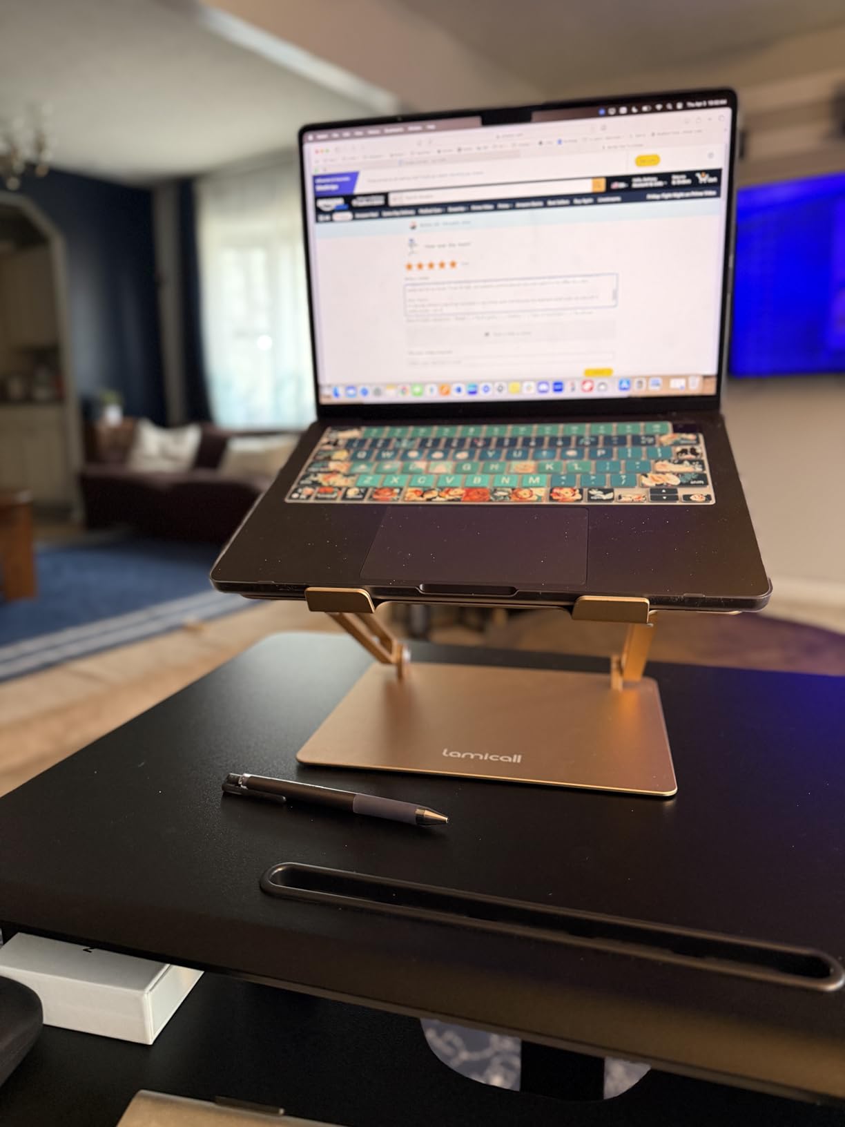 BONTEC Mobile Standing Desk with Keyboard Tray, Mobile Podium on Wheels | Rolling Laptop Sit Stand Desk, Adjustable Height Desk Up to 33lbs, Portable Computer Workstation Cart for Living Room, Office customer photo 2