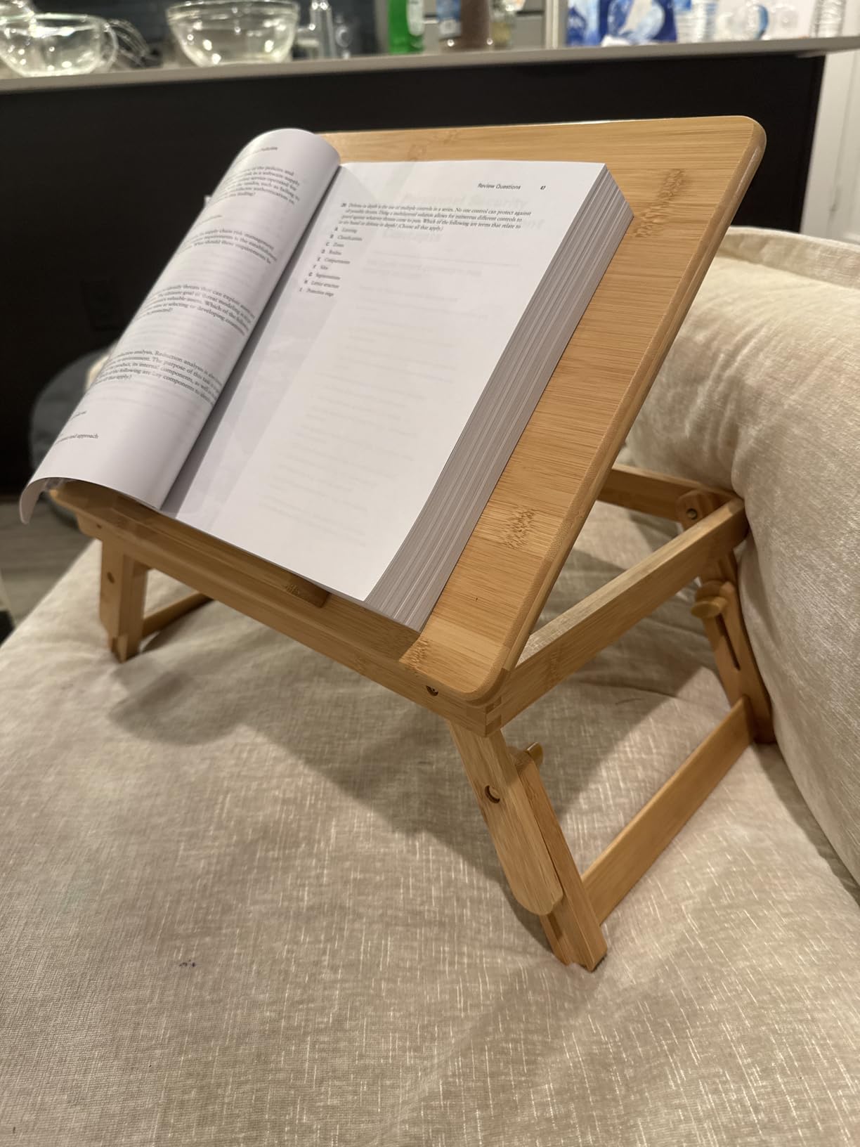 WKWKER Bamboo Laptop Desk with Folding Legs Tilting Surface Workstation Table, Adjustable Laptop Stand Bed Tray for TV Sofa Study Computer iPad Book (Natural) customer photo 1