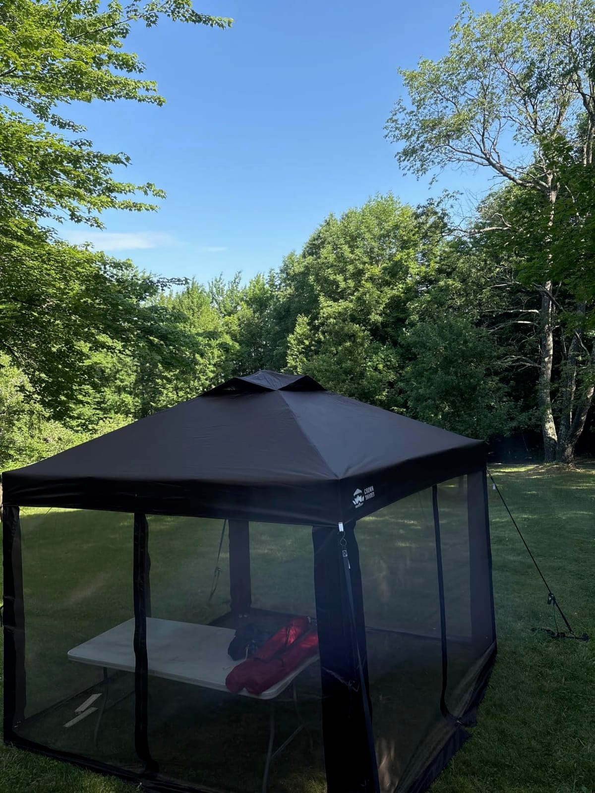 CROWN SHADES Gazebo 10x10 Pop Up Canopy with Mosquito Netting, Beige | Screen Tent with 4 Ropes, 8 Stakes, 4 Sandbags and Wheeled Storage Bag, Canopy for Patio & Backyard Parties, Camping & Events customer photo 2