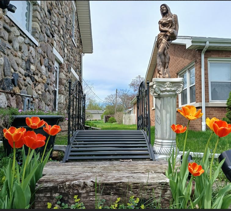 VINGLI Garden Bridge Metal Yard Arch Path Bridge with Patterned Guardrails, Outdoor Decorative Black Iron Foot Bridge customer photo 1