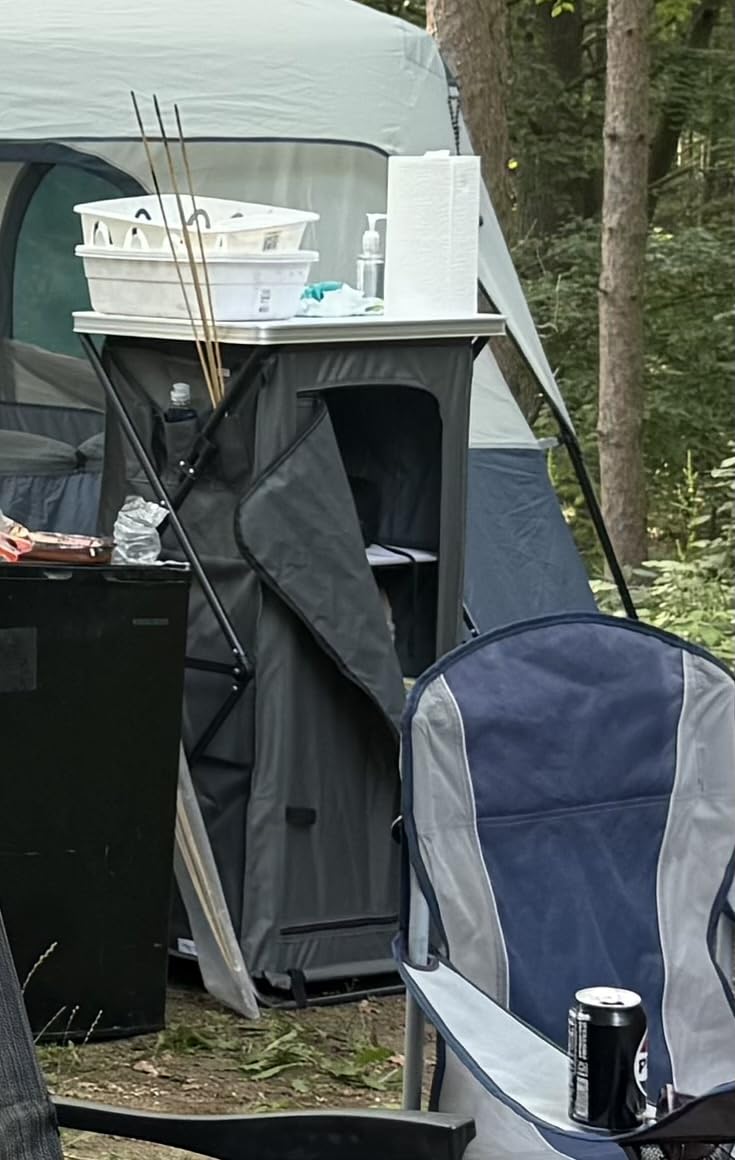 GIANTEX Folding Camping Storage Cabinet with 3 Shelves and Carry Bag, Portable Outdoor Organizer Kitchen Table, Quick Set-up for BBQ, Picnic, Backyard, Compact Pop-Up Cupboard, 47''H customer photo 1