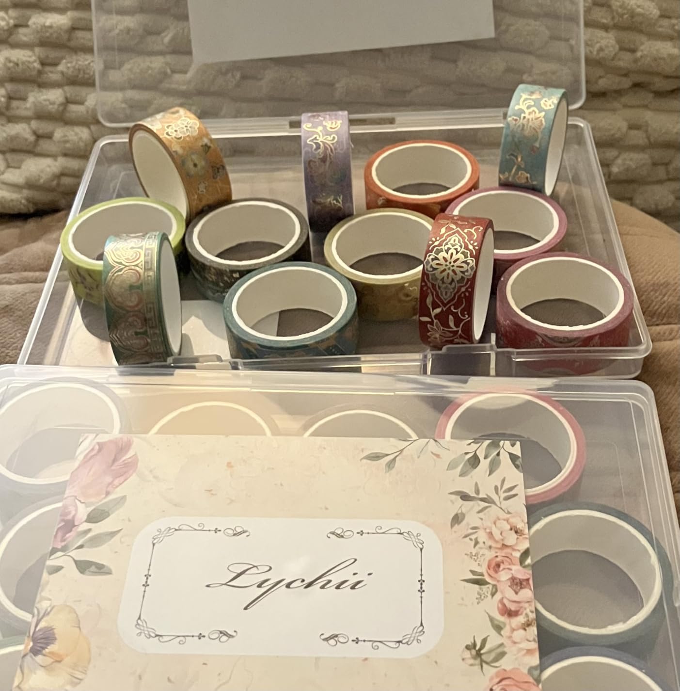 Lychii 12 Rolls Washi Tape Set, 5M/16.4Ft Long Vintage Masking Tape, 15mm | Gold Foil Decorative Tape, Glitting Oriental Aesthetic Journaling Supplies for Planner, Bujo, Artistic Projects, DIY customer photo 2