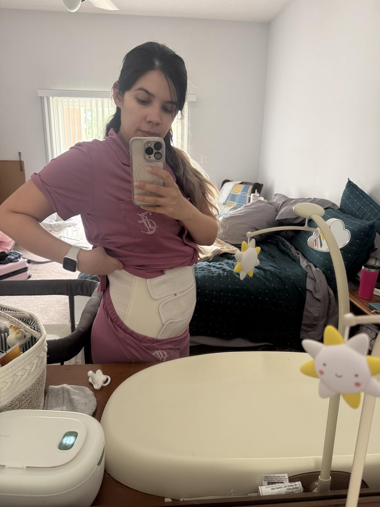 Frida Mom Belly Binder, Postpartum Essentials for Natural and C-Section Recovery, Adjustable Compression Wrap, After Birth Brace, Abdominal Band, 9