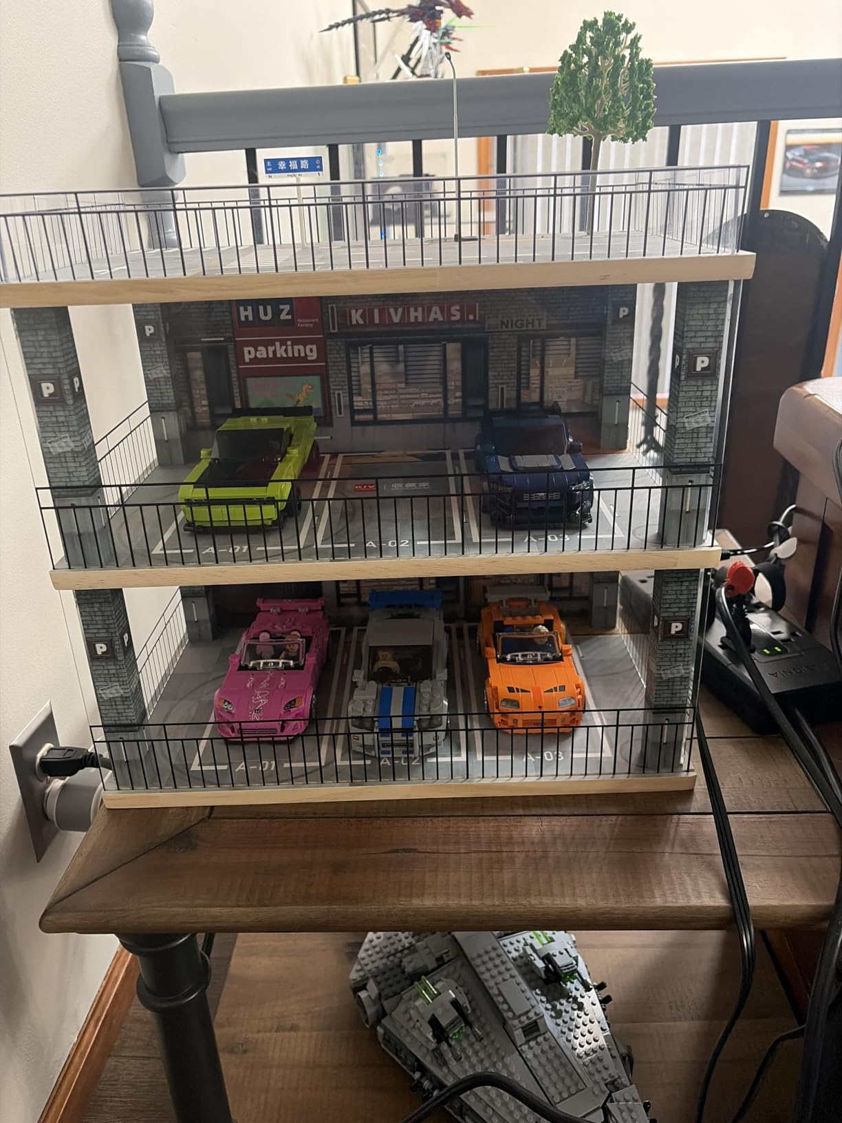 kivcmds 1:24 Scale Car Model Display Case with Parking Lot Scene for Sports Car and Lego Collectors, Display Stand for Alloy Car Model Toy with Light (3-Tiers Coffee Shop Parking Lot) customer photo 1