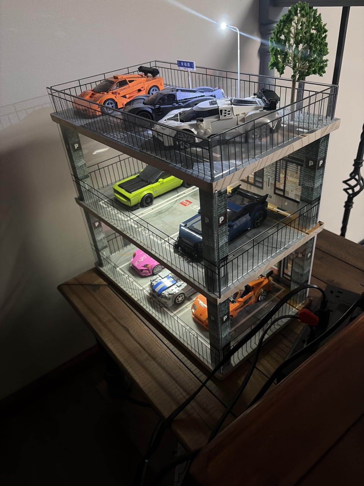 kivcmds 1:24 Scale Car Model Display Case with Parking Lot Scene for Sports Car and Lego Collectors, Display Stand for Alloy Car Model Toy with Light (3-Tiers Coffee Shop Parking Lot) customer photo 2