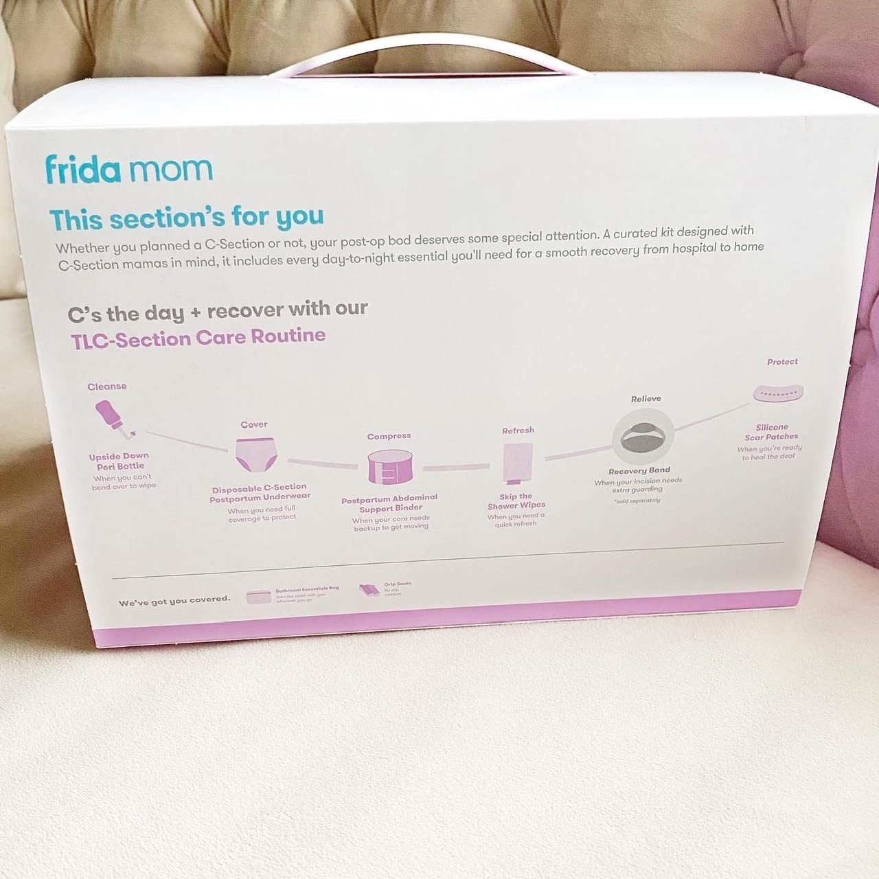 Frida Mom C-Section Recovery Must Have Kit for Labor, Delivery, & Postpartum, Socks, Peri Bottle, Disposable Underwear, Abdominal Support Binder, Shower Wipes, Silicone Scar Patches, & Toiletry Bag customer photo 2